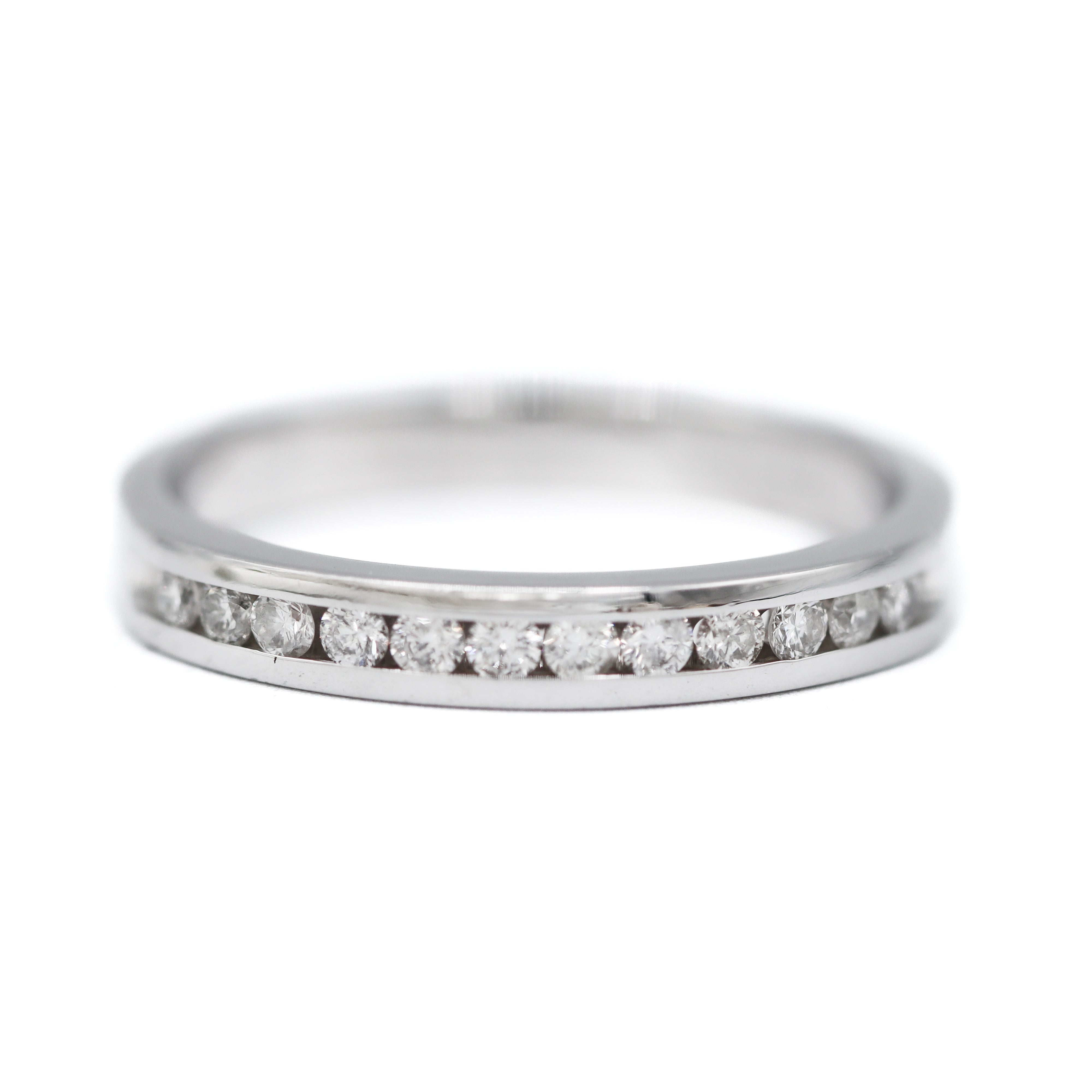 front view estate 14k white gold diamond channel set band