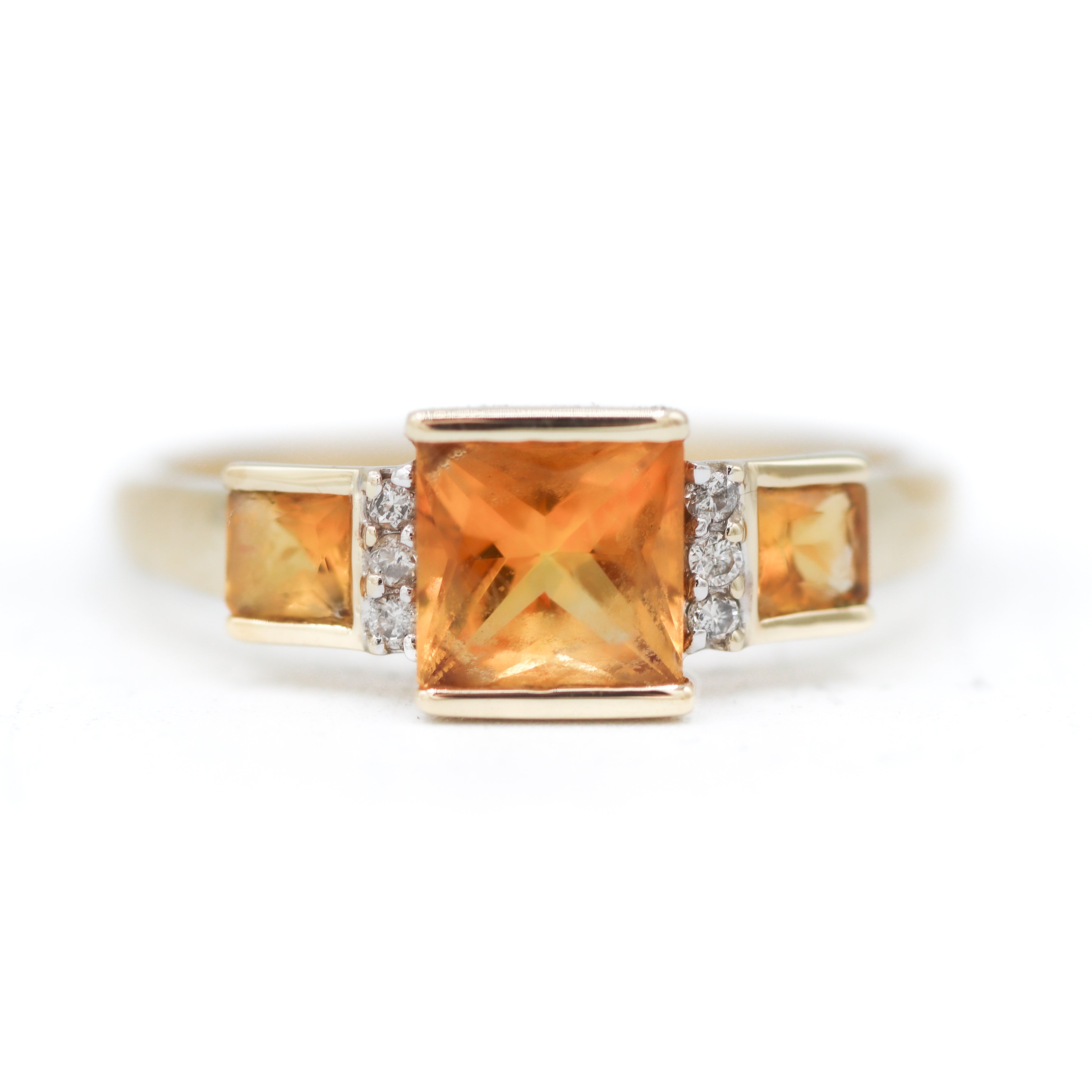 Estate Collection: 10K Yellow Gold Citrine & Diamond Cocktail Ring