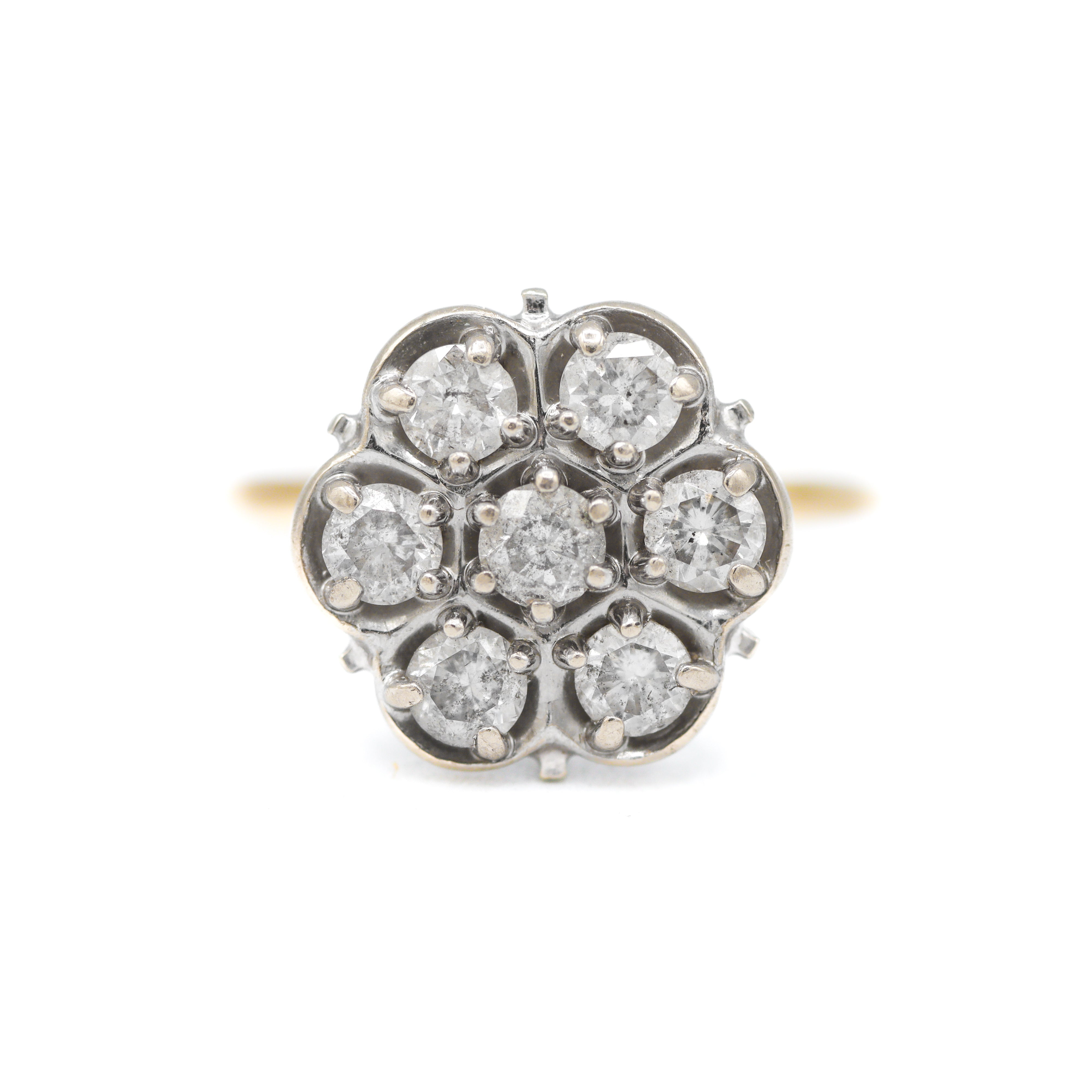 Estate Collection: 14K Yellow Gold 0.85CTW Diamond Round Flower Cluster Solitaire Ring
