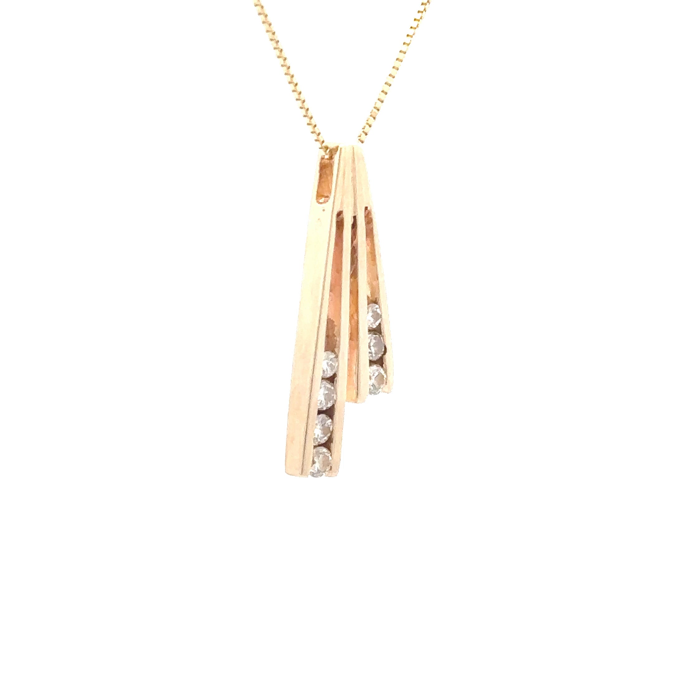 Estate Collection: 14K Yellow Gold Channel-Set Diamond Ribbon Slide Pendant Necklace