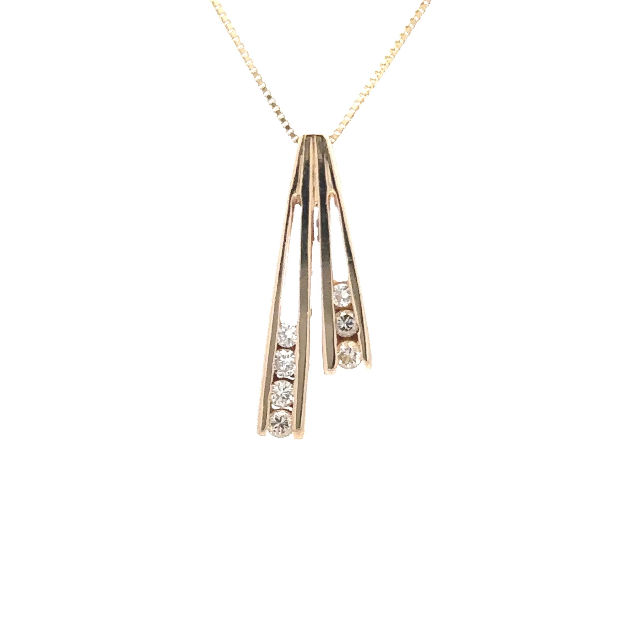 Estate Collection: 14K Yellow Gold Channel-Set Diamond Ribbon Slide Pendant Necklace