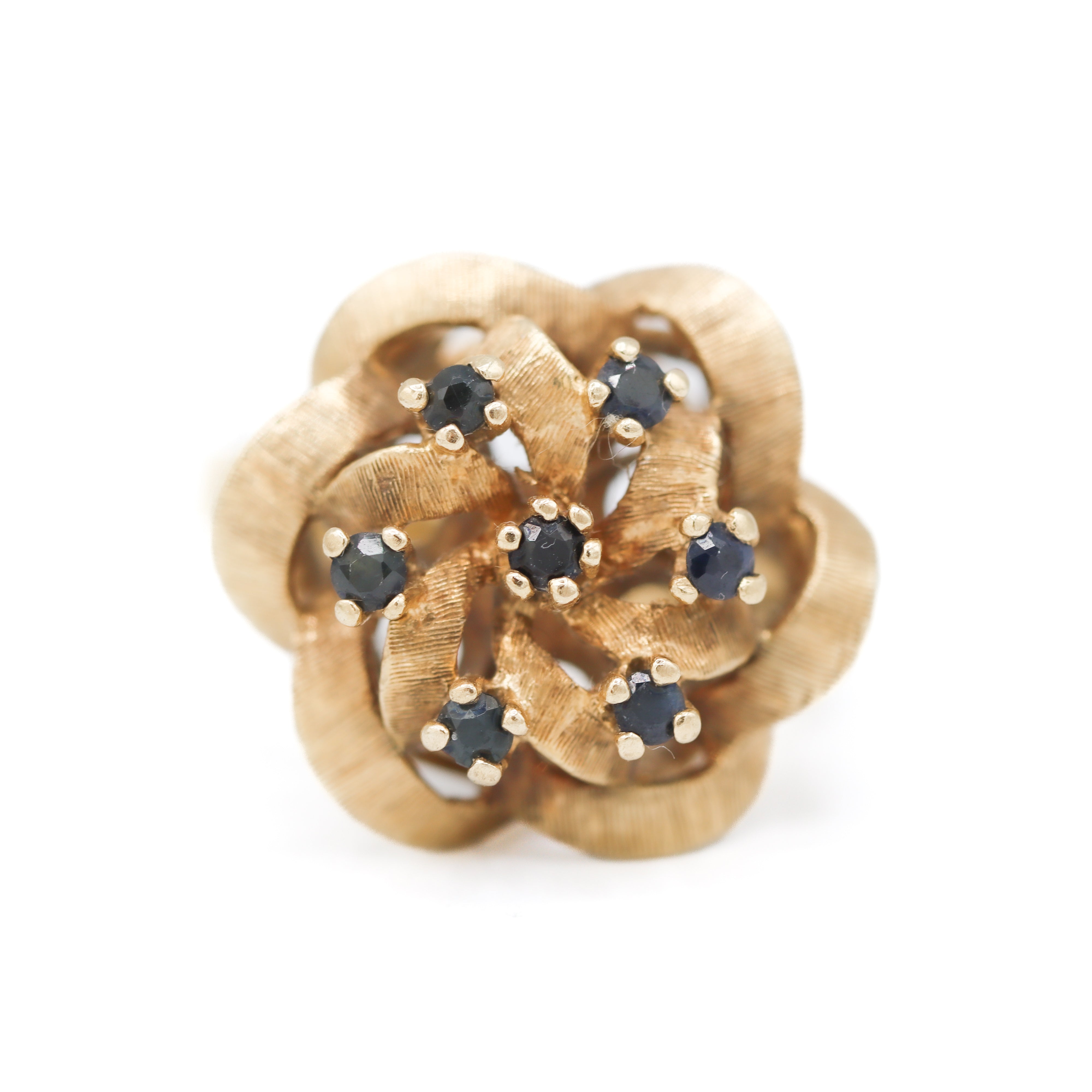 Estate Collection: 14K Yellow Gold Blue Sapphire Bow design Cocktail Ring