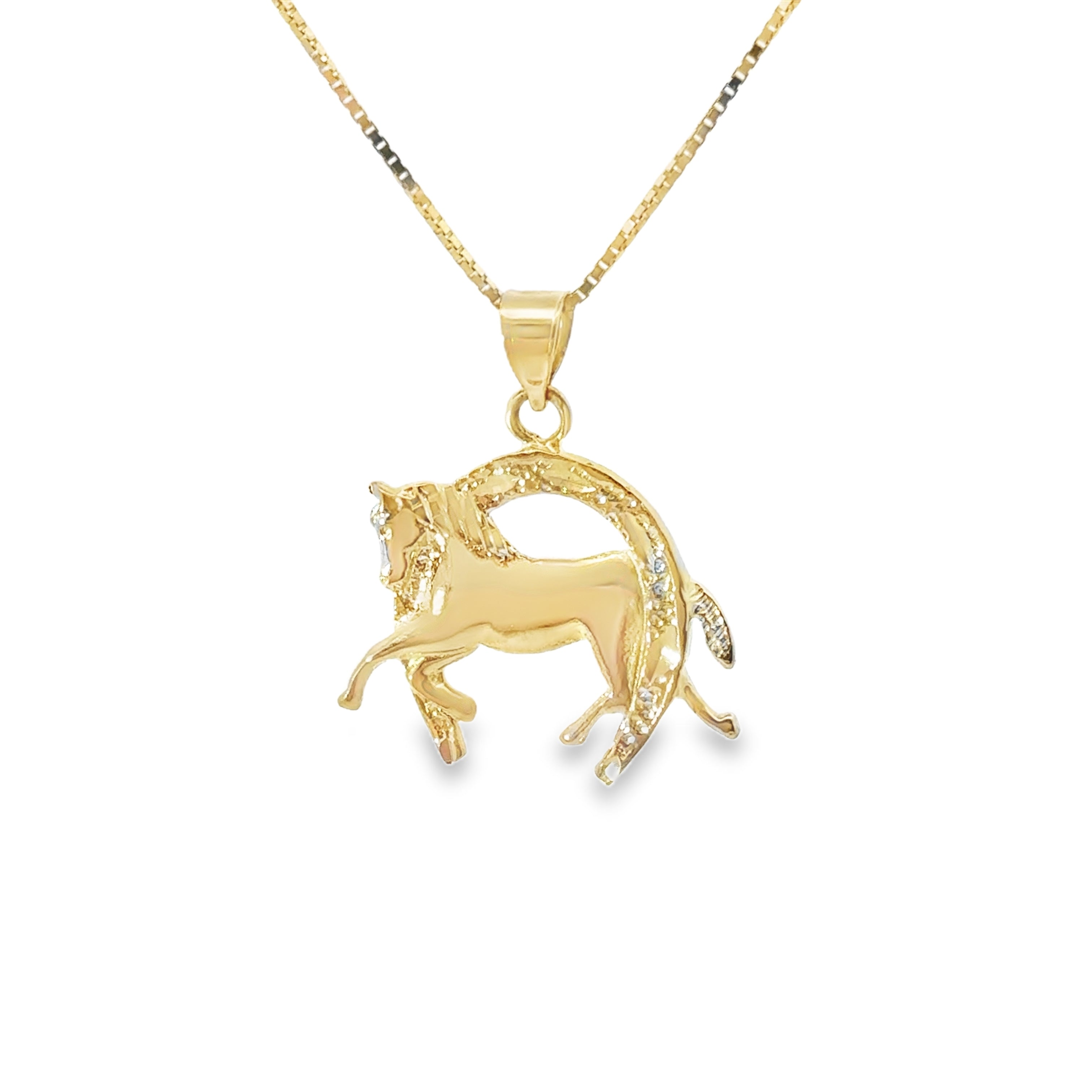 Font 10K Yellow Gold Horse Pendant Necklace