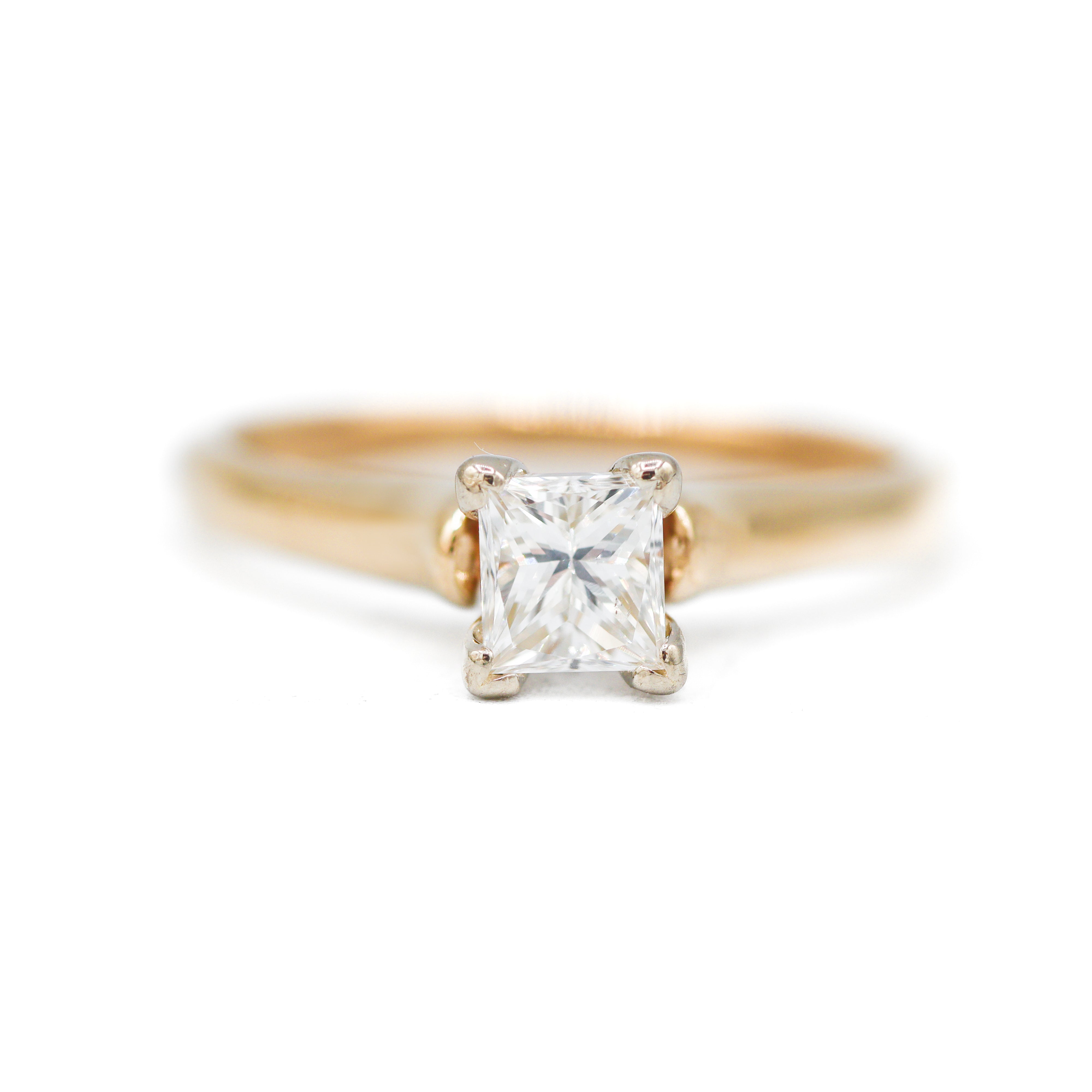 Front View  14K Yellow Gold Princess Cut Diamond Engagement Ring
