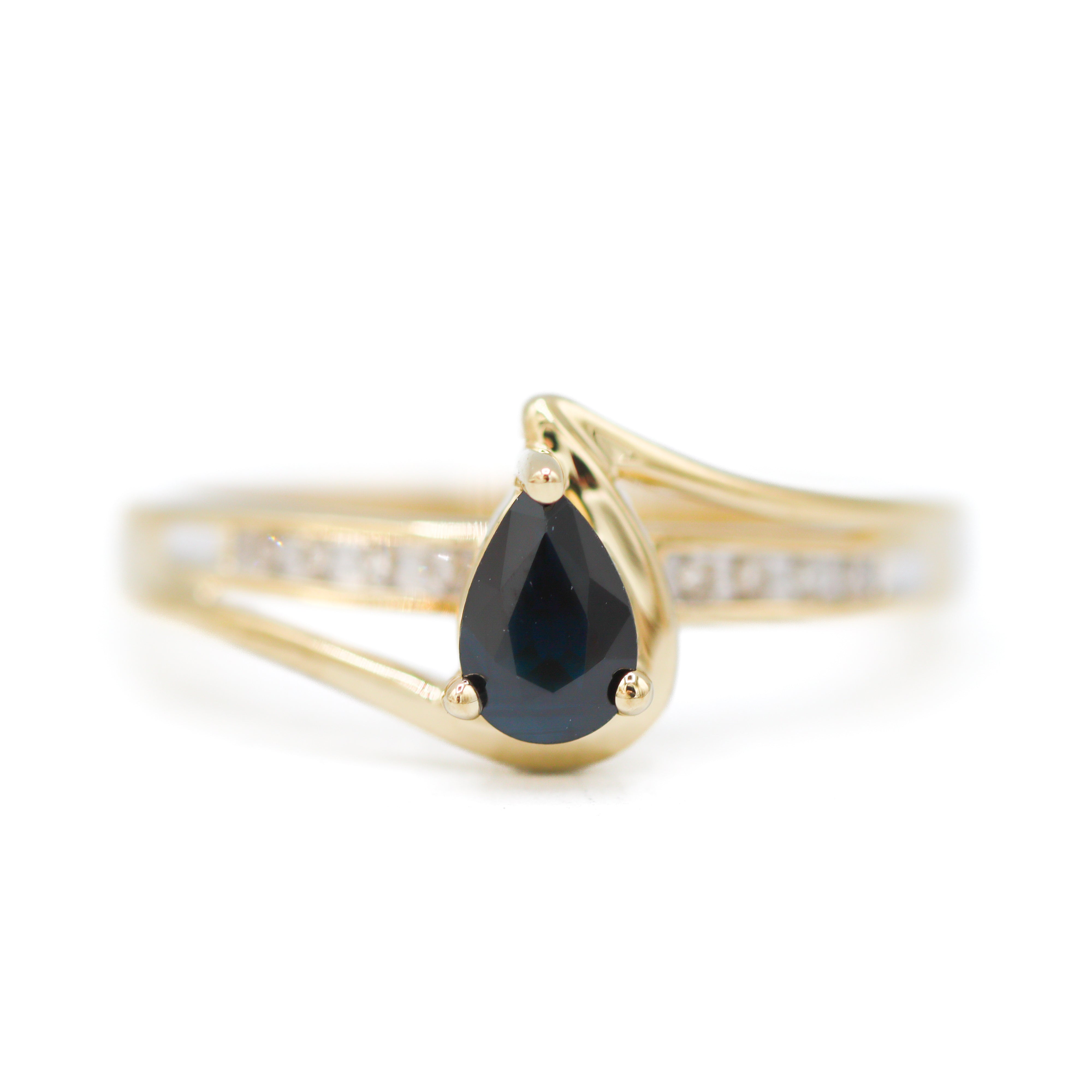 Estate Collection: 10K Yellow Gold Pear-Cut Sapphire & Diamond Overpass Ring