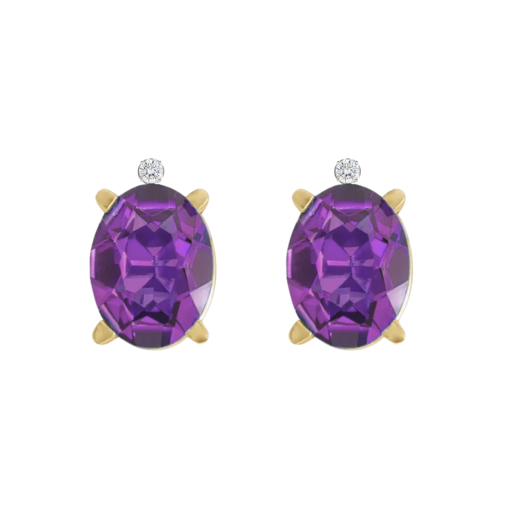 Estate Collection: 14K Yellow Gold 3.4CTW. Amethyst & Diamond Accented Stud Earrings