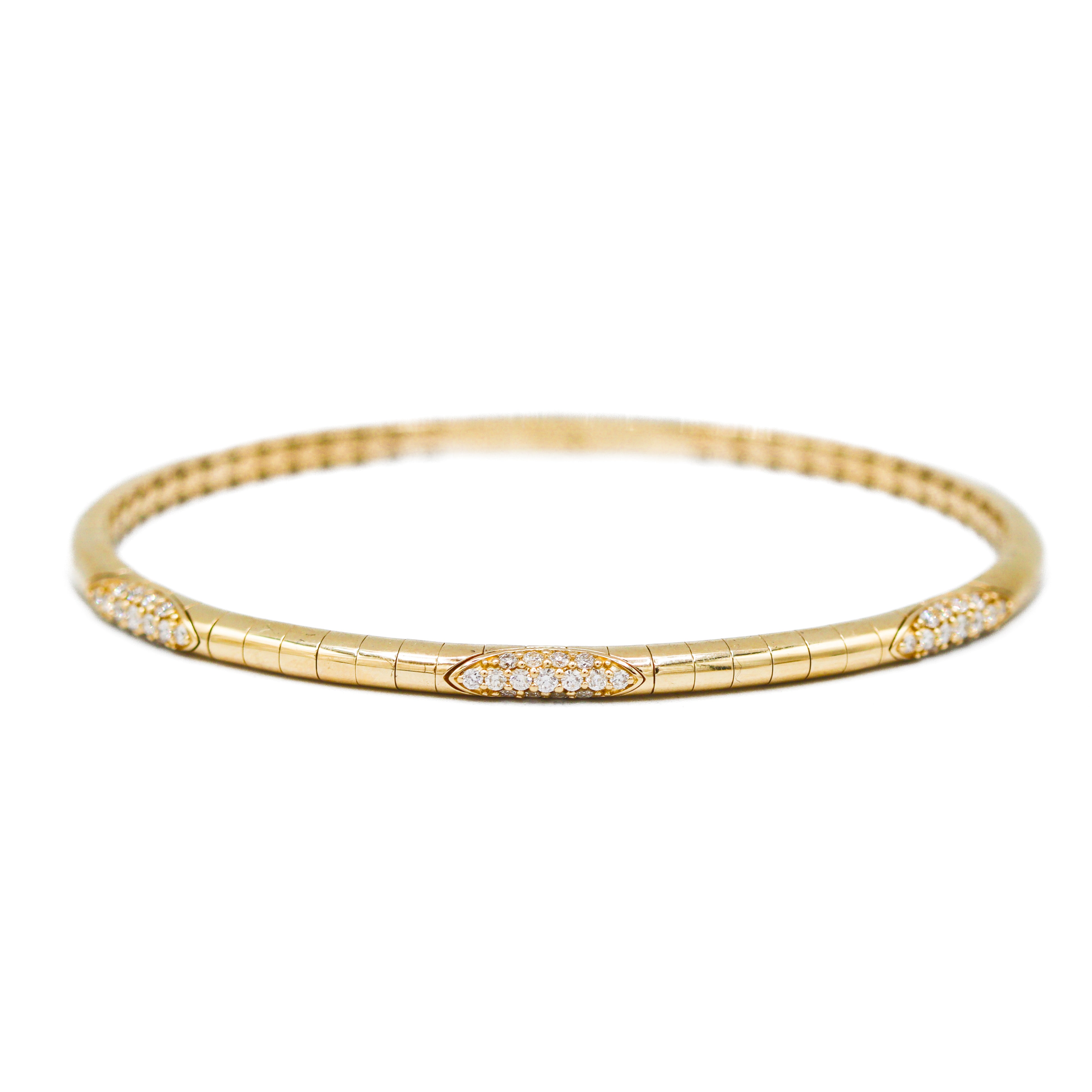 14K Yellow Gold 0.5CTW. Diamond Cluster Flexi Bangle Bracelet