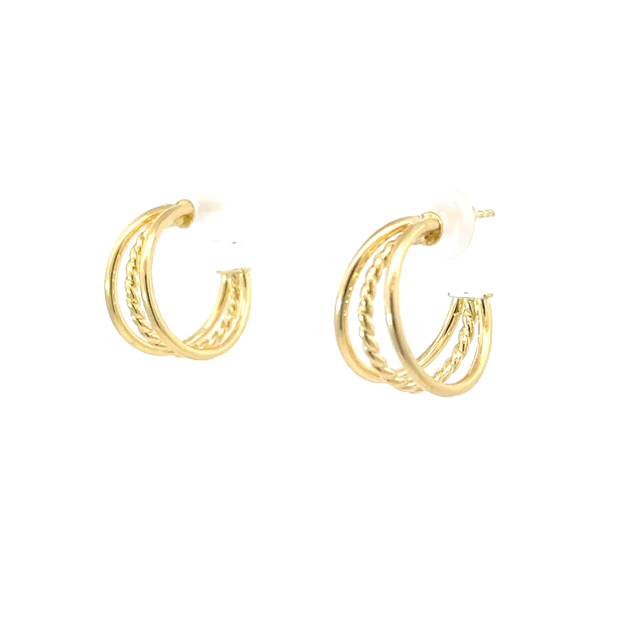 14K Yellow Gold 3-Strand Stud Hoop Earrings