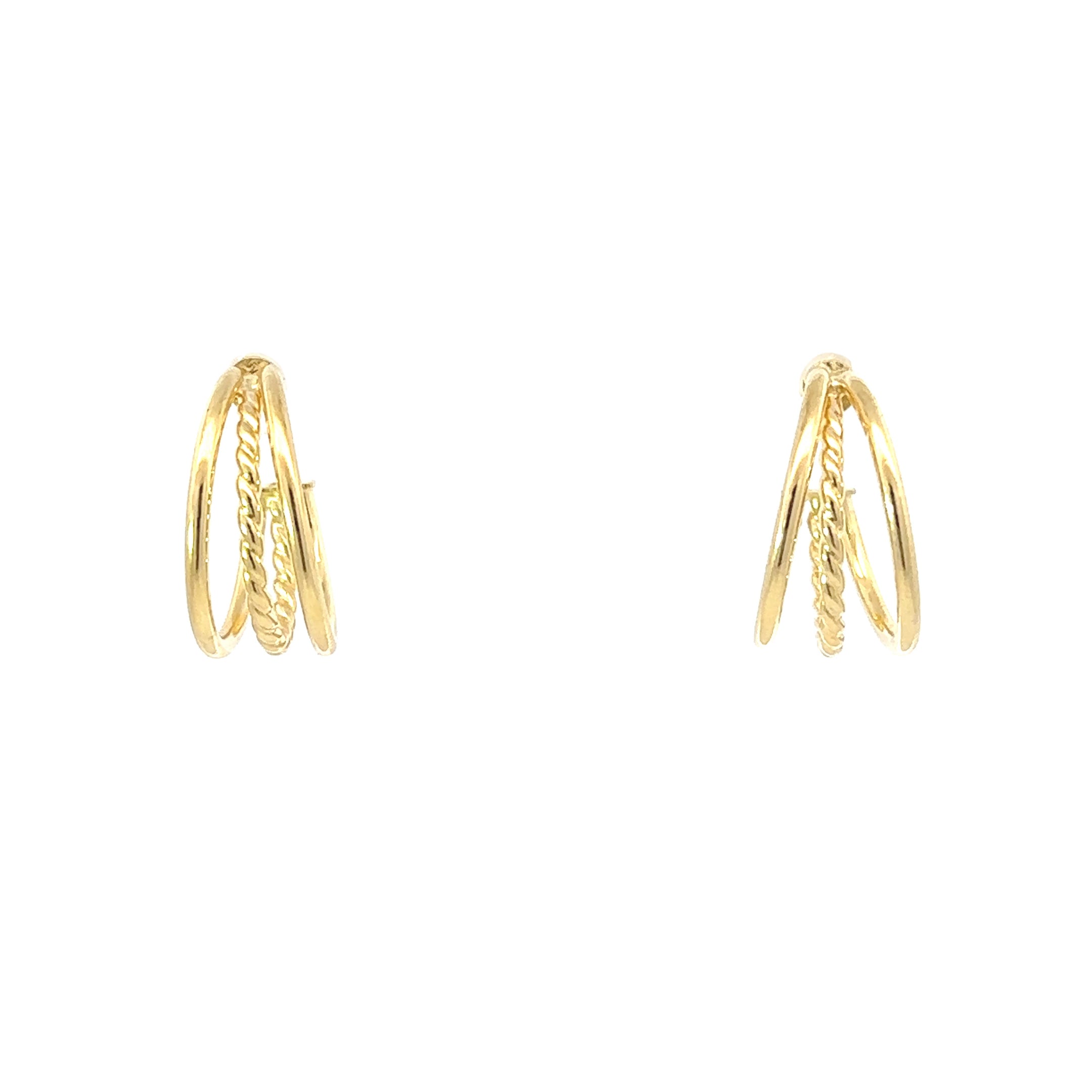 14K Yellow Gold 3-Strand Stud Hoop Earrings