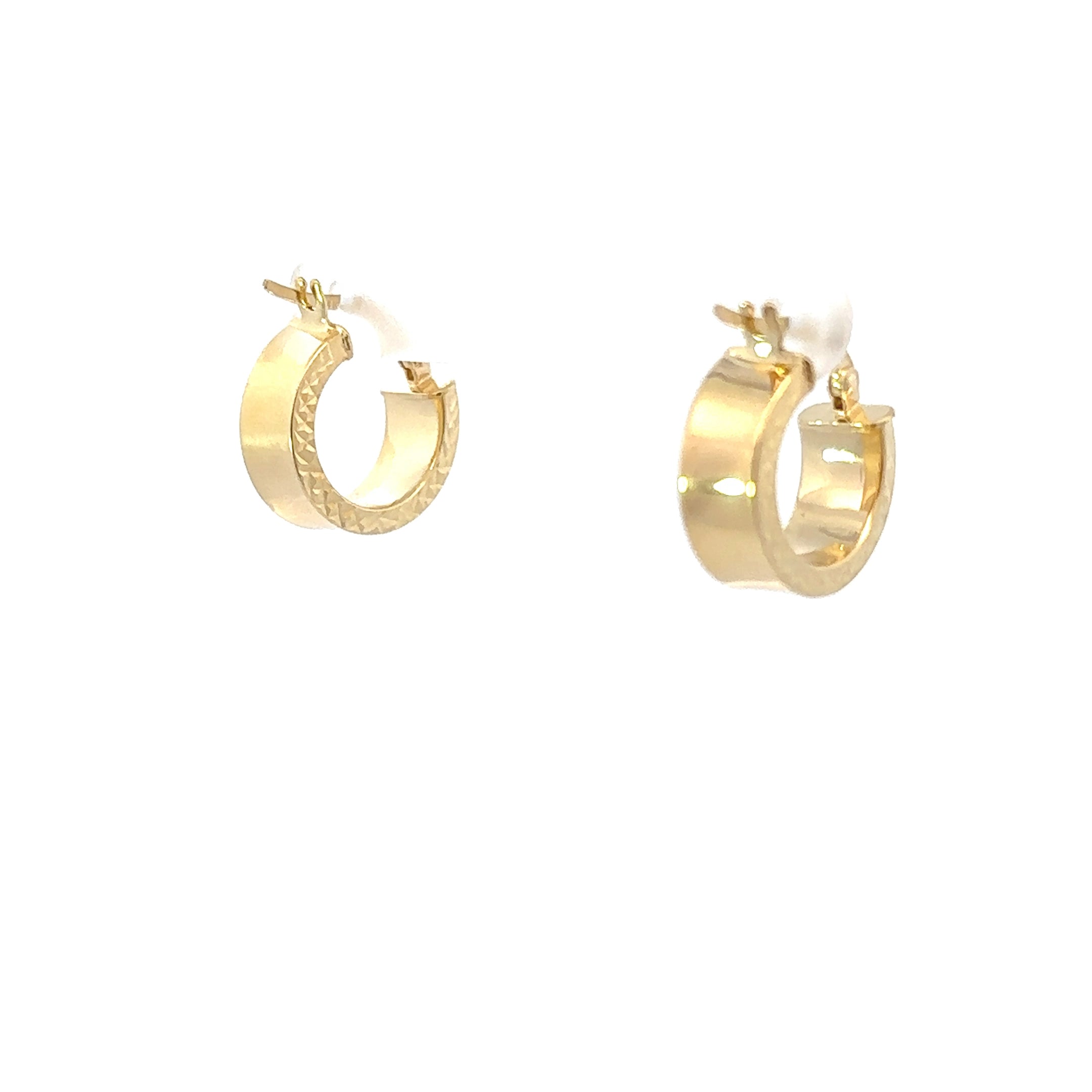 14K Yellow Gold Polished Hoop Earrings with Diamond Cut Edges