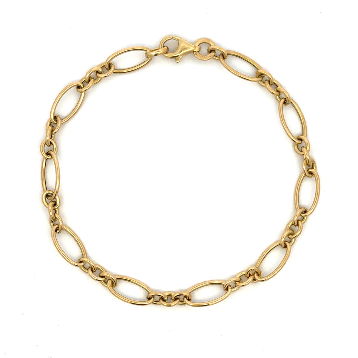 14K Yellow Gold Italian Alternating Oval and Triple Round Fancy Link 7" Bracelet