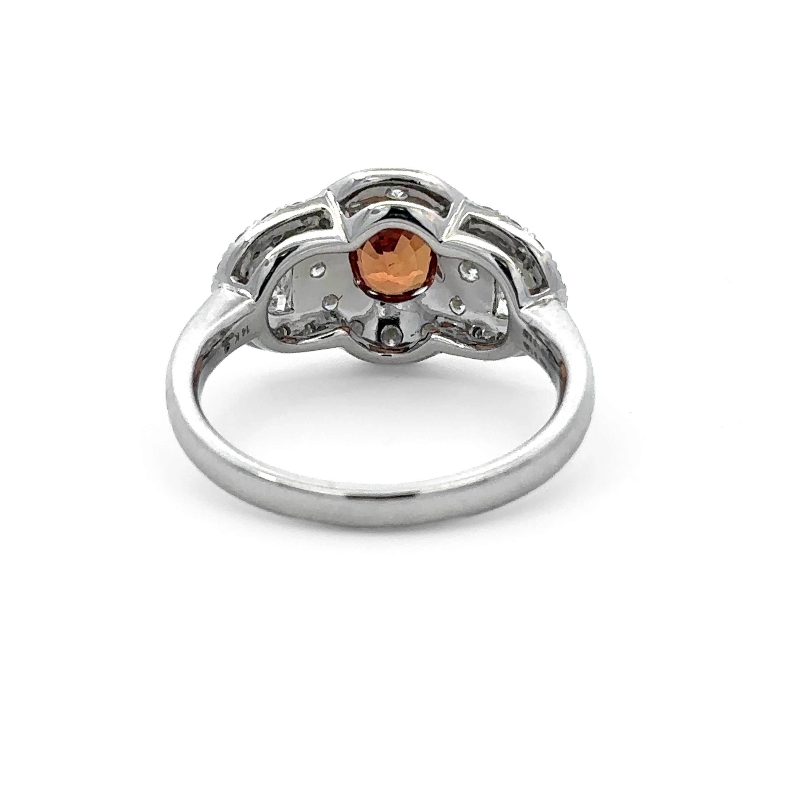 14K White Gold 1.05CT. Padparadscha Sapphire and 0.97CTW. Diamond Accented Ring