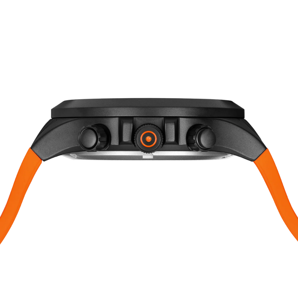 Black Stainless Steel Glock Watch With Orange Silicone Band