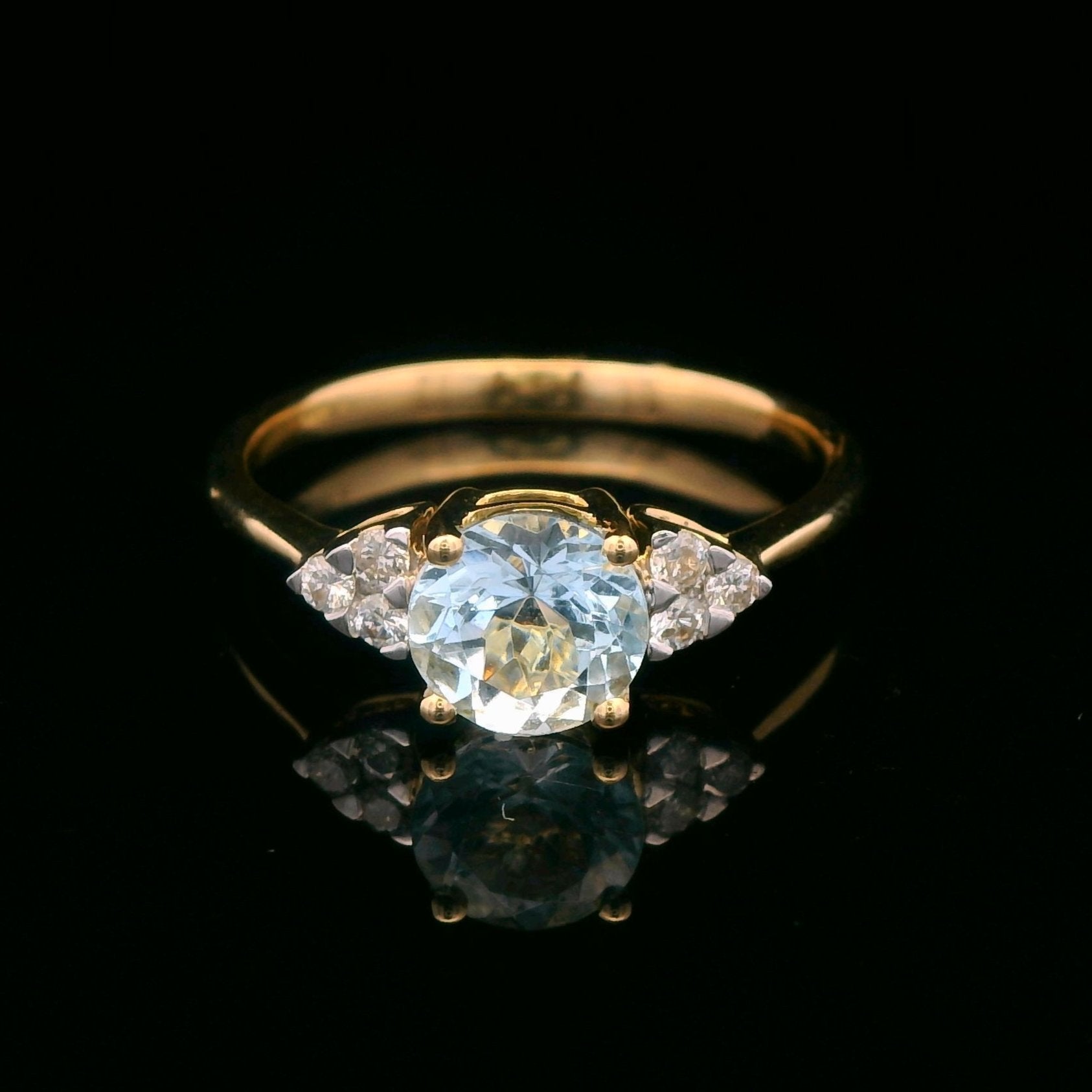 14k Yellow Gold 1/10 CTW Diamond 3/4 CT Aquamarine Ring