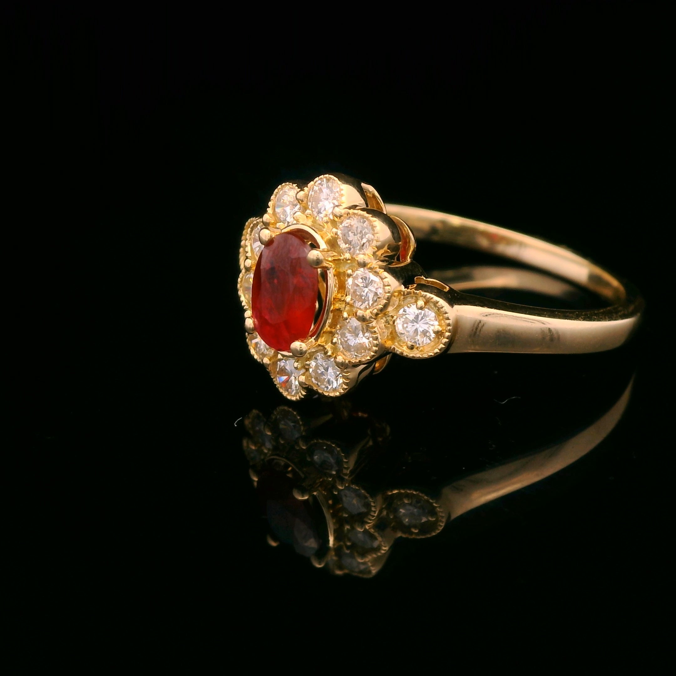 14K Yellow Gold 0.5CT. Ruby & 0.41CT. Diamond Vintage-Inpsired Ring