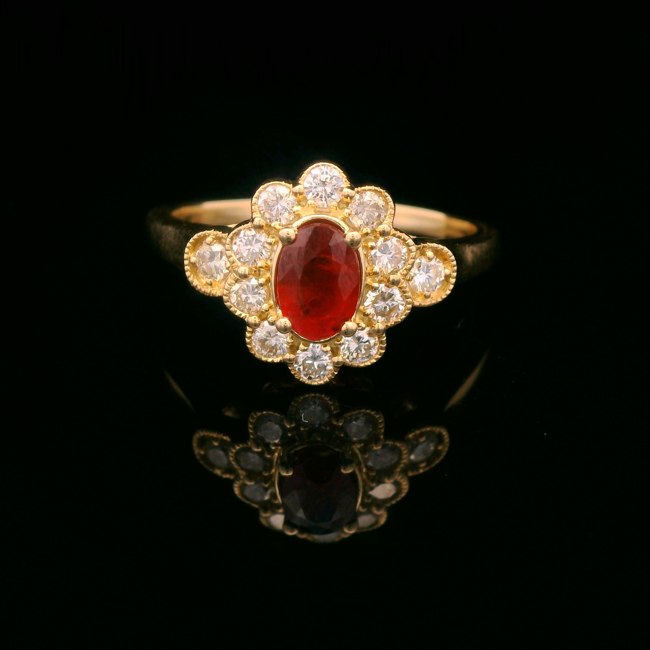 14K Yellow Gold 0.5CT. Ruby & 0.41CT. Diamond Vintage-Inpsired Ring