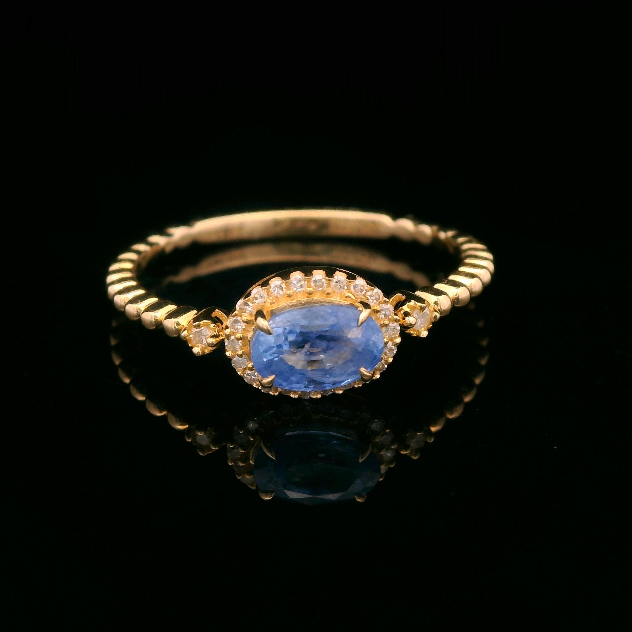 14k Yellow Gold 1/10 CTW Diamond and Sapphire Ring