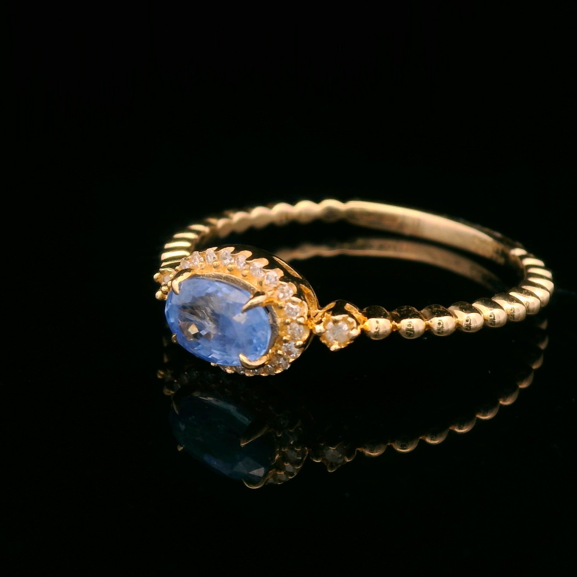 14k Yellow Gold 1/10 CTW Diamond and Sapphire Ring