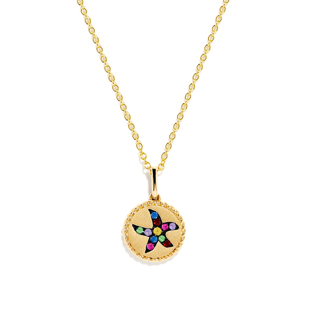 EFFY Watercolors 14K Yellow Gold Colorful Sapphire Starfish Pendant Necklace