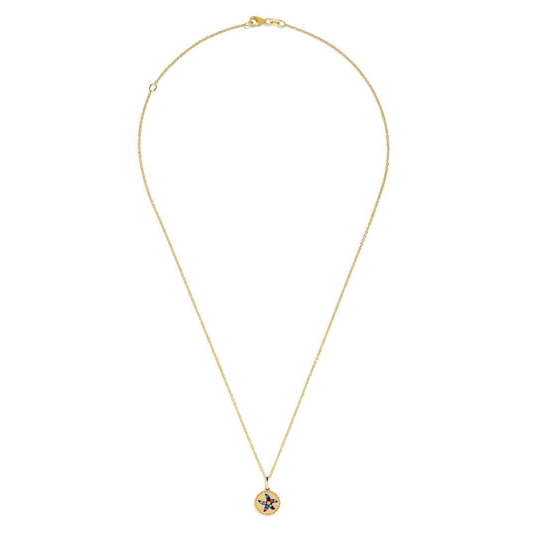 EFFY Watercolors 14K Yellow Gold Colorful Sapphire Starfish Pendant Necklace
