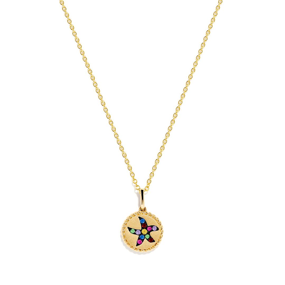 EFFY Watercolors 14K Yellow Gold Colorful Sapphire Starfish Pendant Necklace