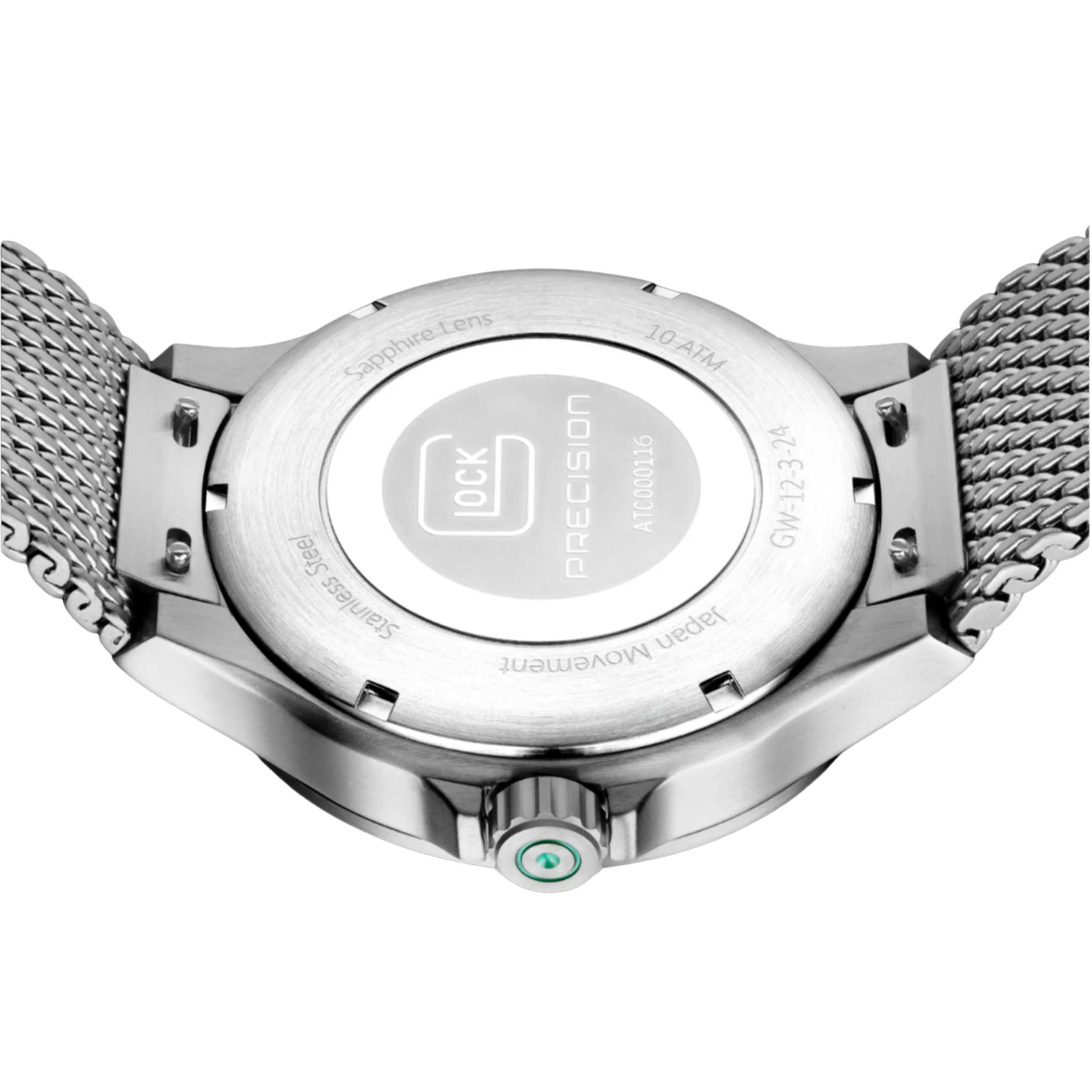 GLOCK Watch Super Sale - Stainless Steel Green Dial with Silver Tone Mesh Strap (GW-12-3-24)