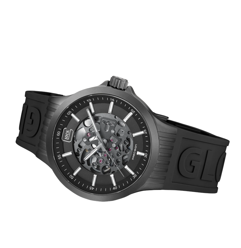 Stainless Steel Gunmetal Glock Watch With Sporty Black Strap