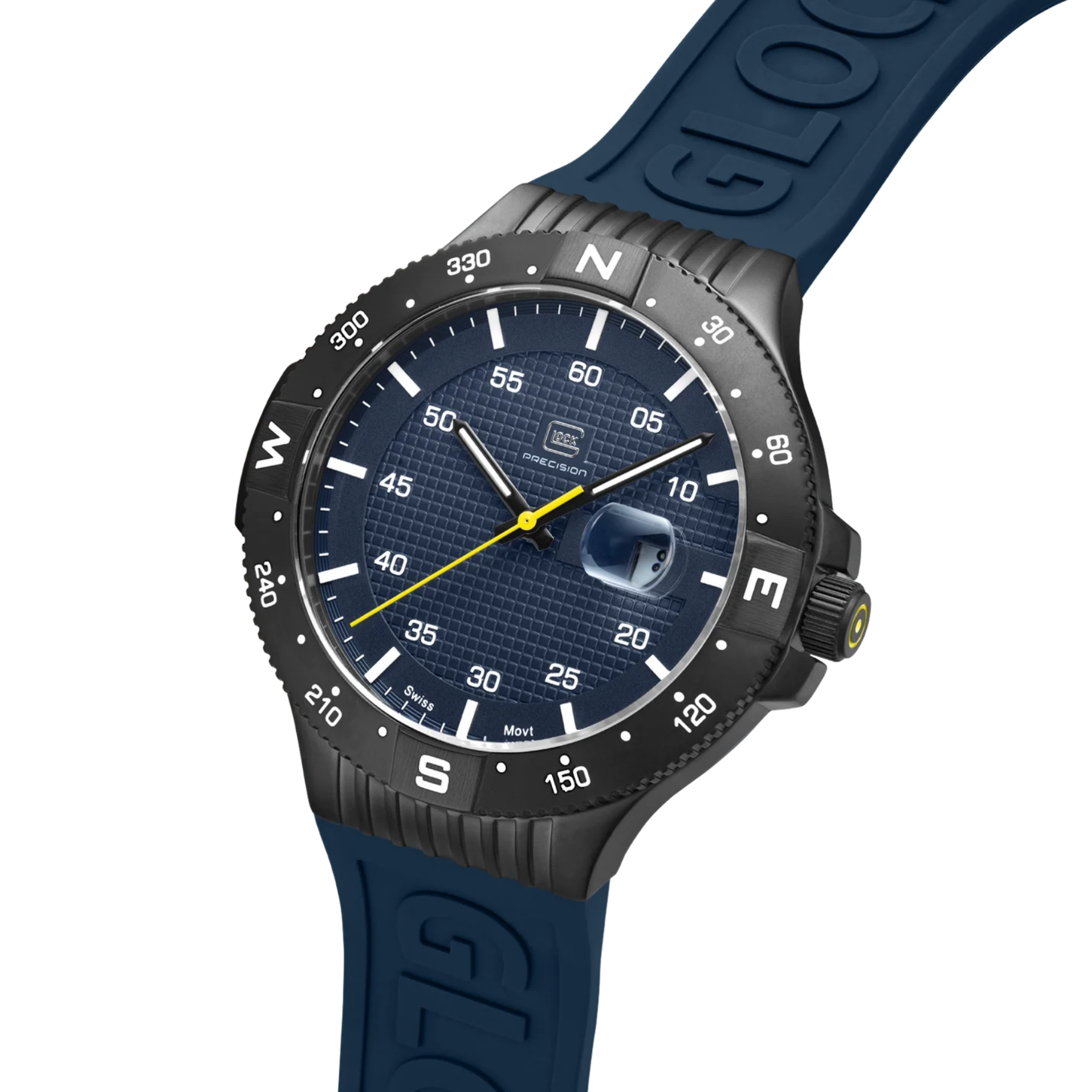 GLOCK Watch Super Sale - Gunmetal Stainless Steel with Blue Silicone Band (GW-15-2-22)