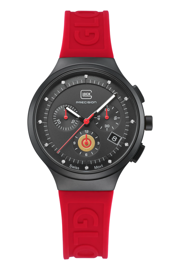 Black Stainless Steel With Red Silicone Strap Glock Watch