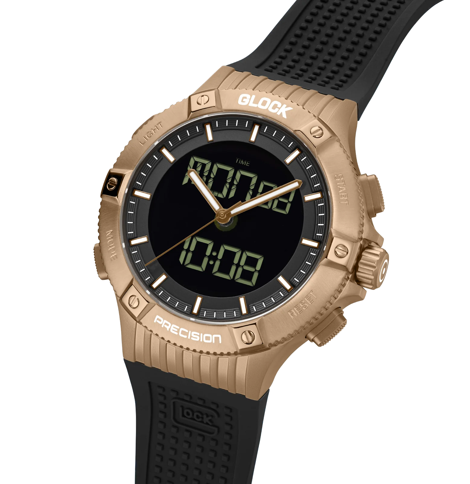 GLOCK Sandblasted Stainless Steel Case With Black Silicone Strap Watch