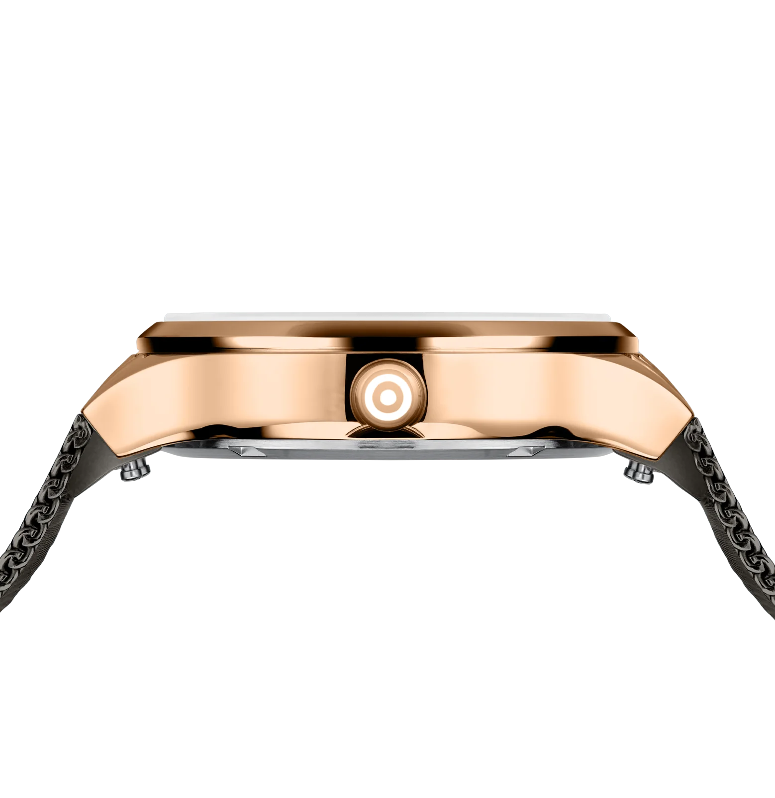 Elegant Rose Gold Stainless Steel Glock Watch With Gunmetal Mesh Band