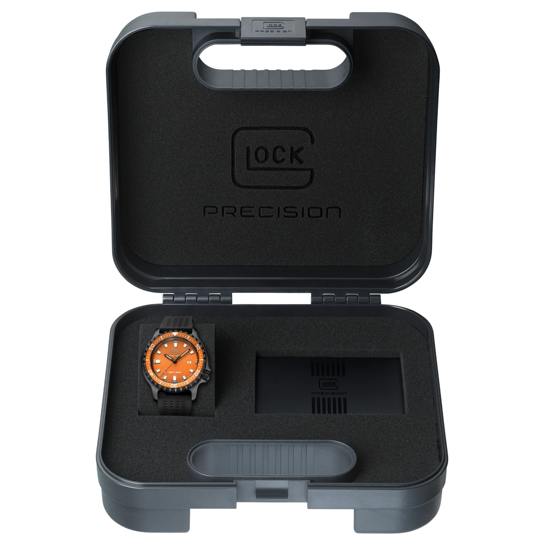 GLOCK Watch Super Sale - Orange and Black Stainless Steel Swiss Quartz Glock Watch (GW-44-4-22)