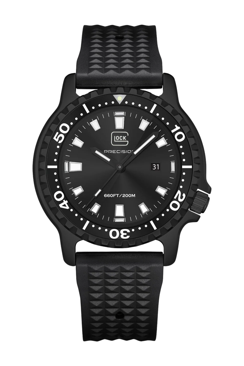 Black watch with detailed face on a white background