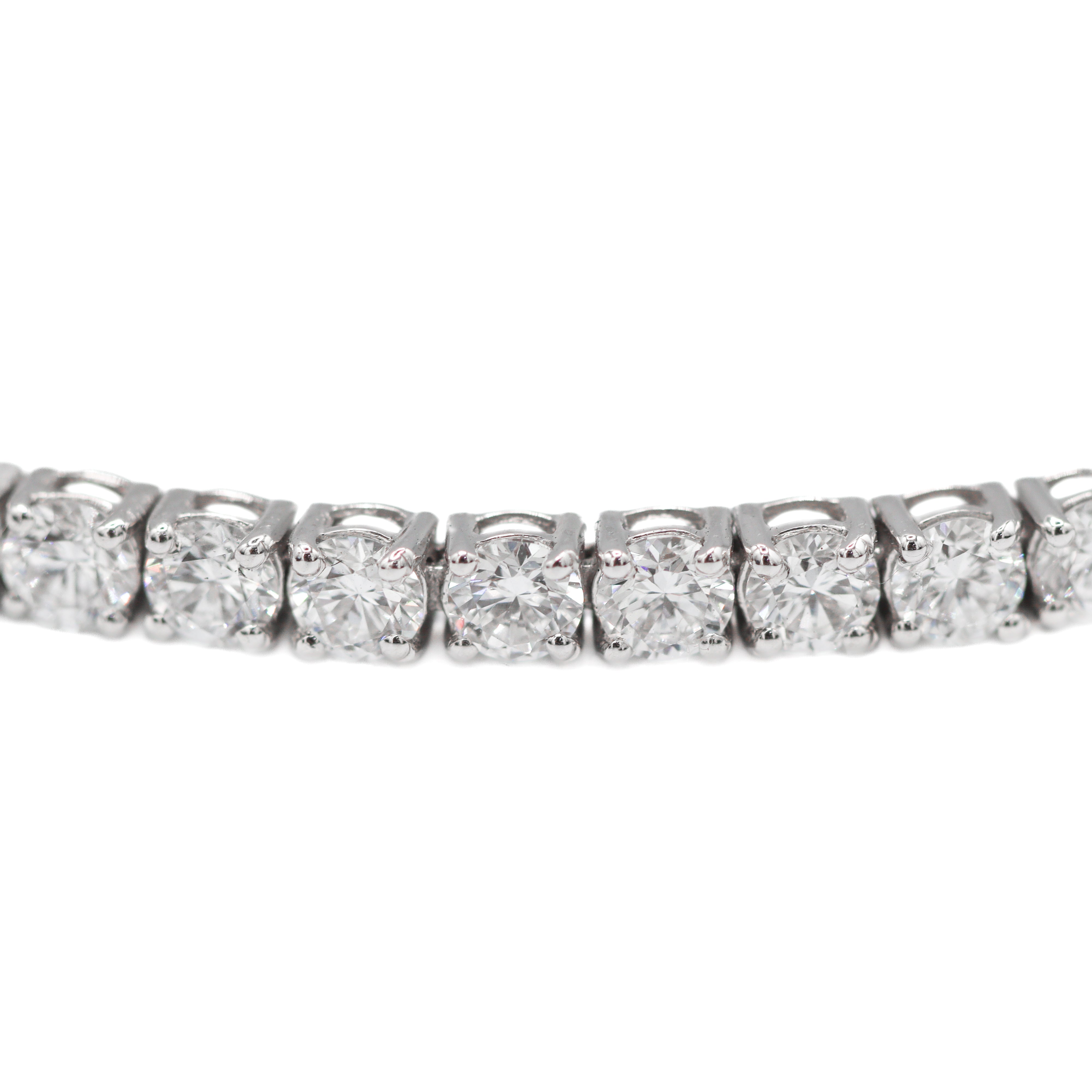Close up view of diamonds on the 10K White Gold 5CT. Lab-Grown Diamond Tennis Bracelet.