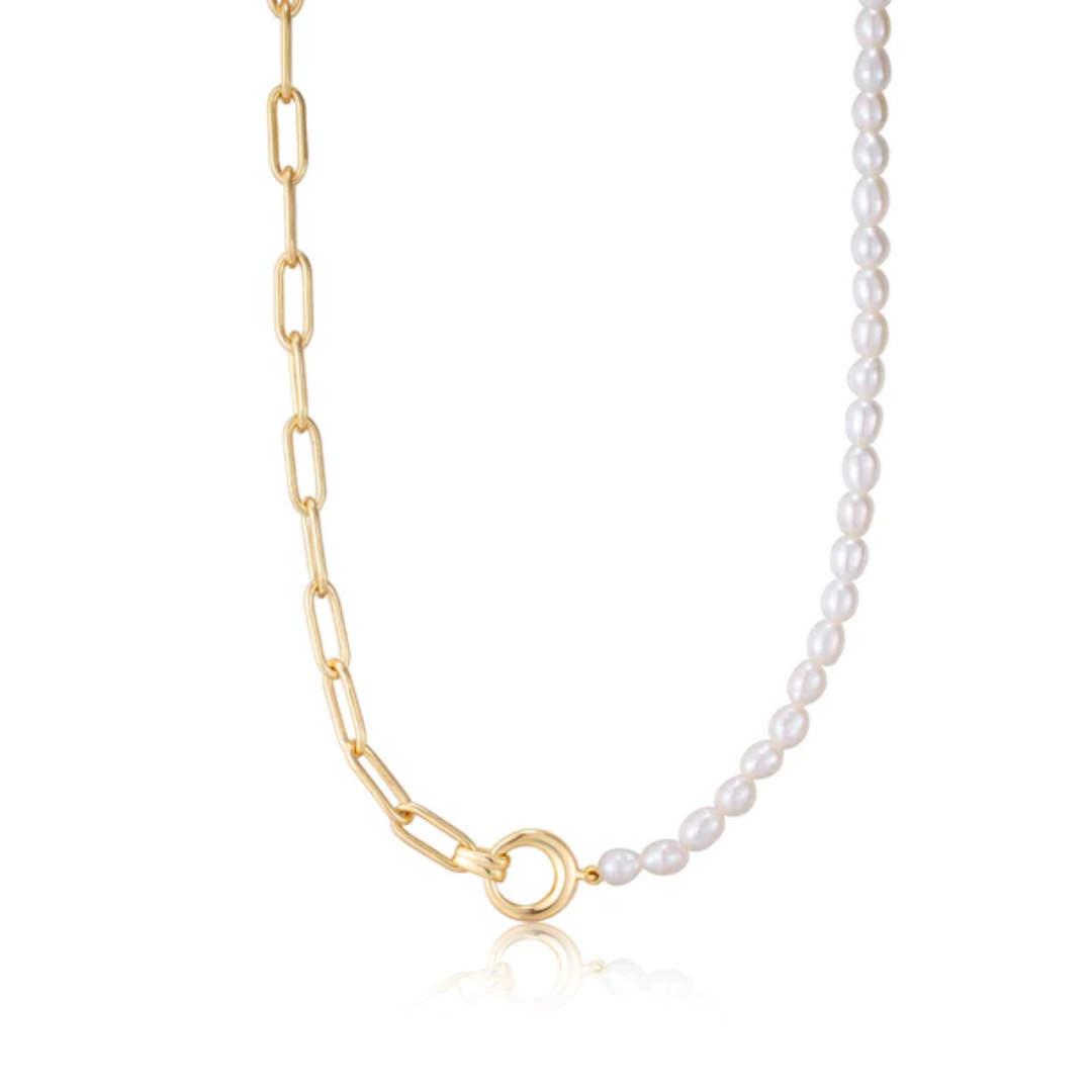 Ania Haie Gold-Plated Pearl Chunky Link Chain Necklace