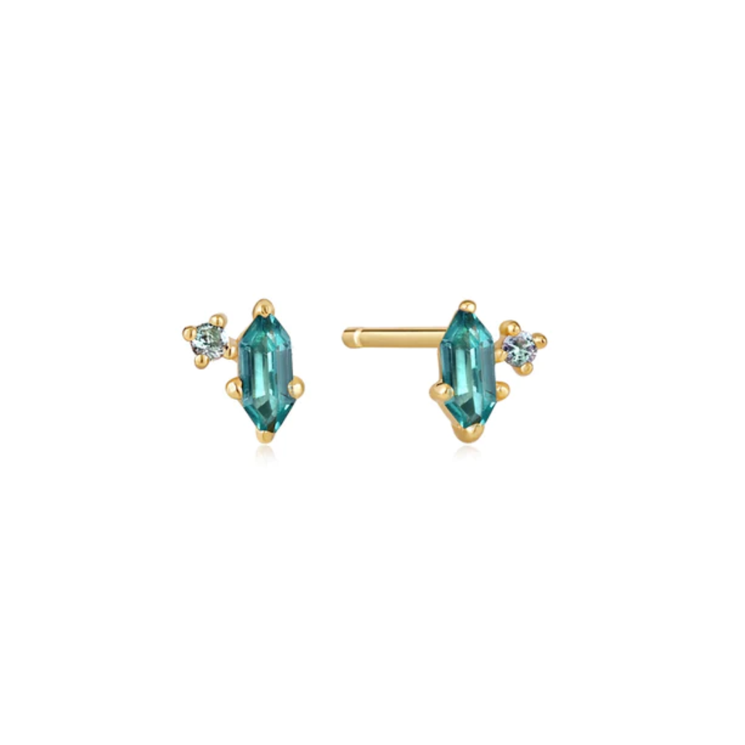 Ania Haie 14K Yellow Gold-Plated Teal Sparkle Emblem Stud Earrings