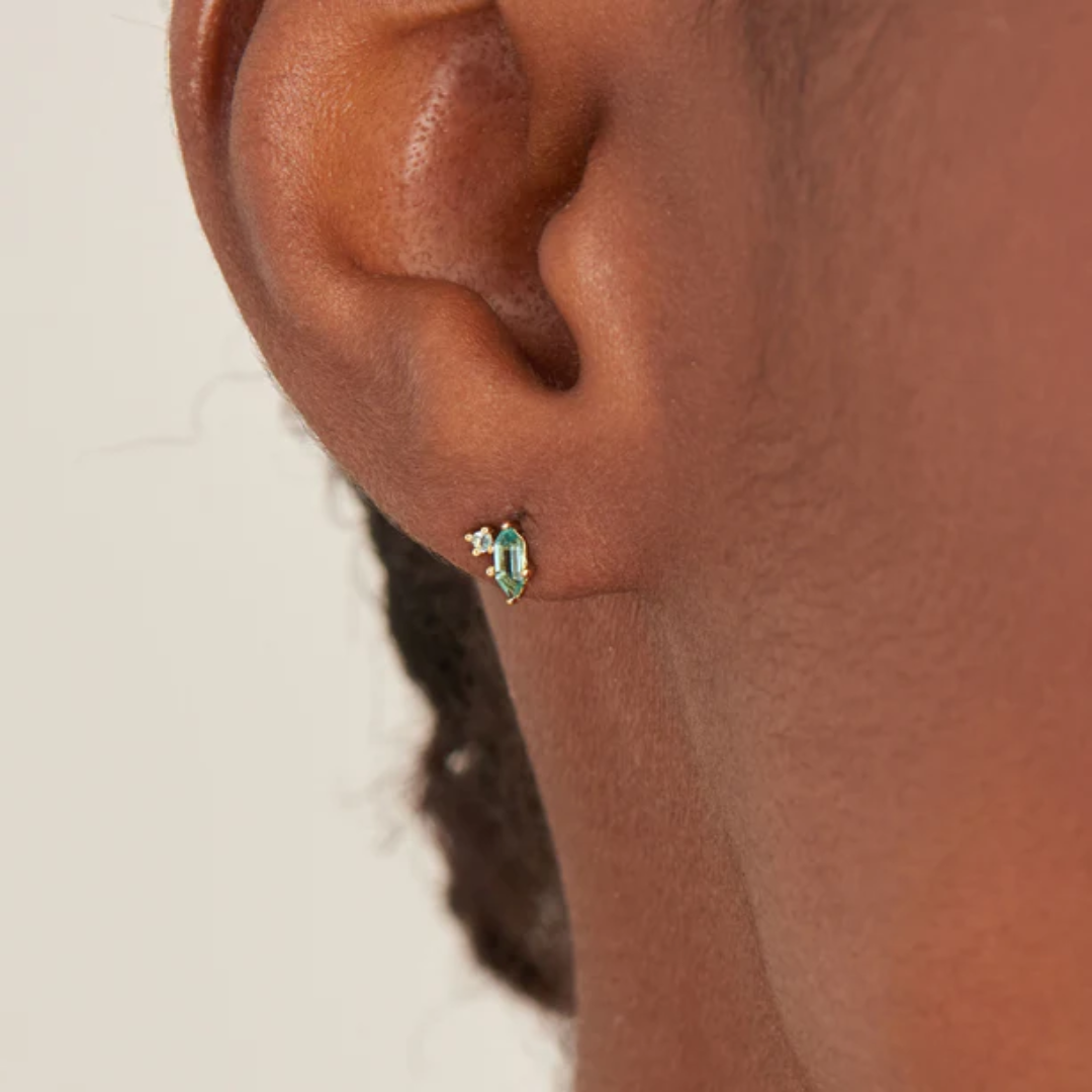 Ania Haie 14K Yellow Gold-Plated Teal Sparkle Emblem Stud Earrings