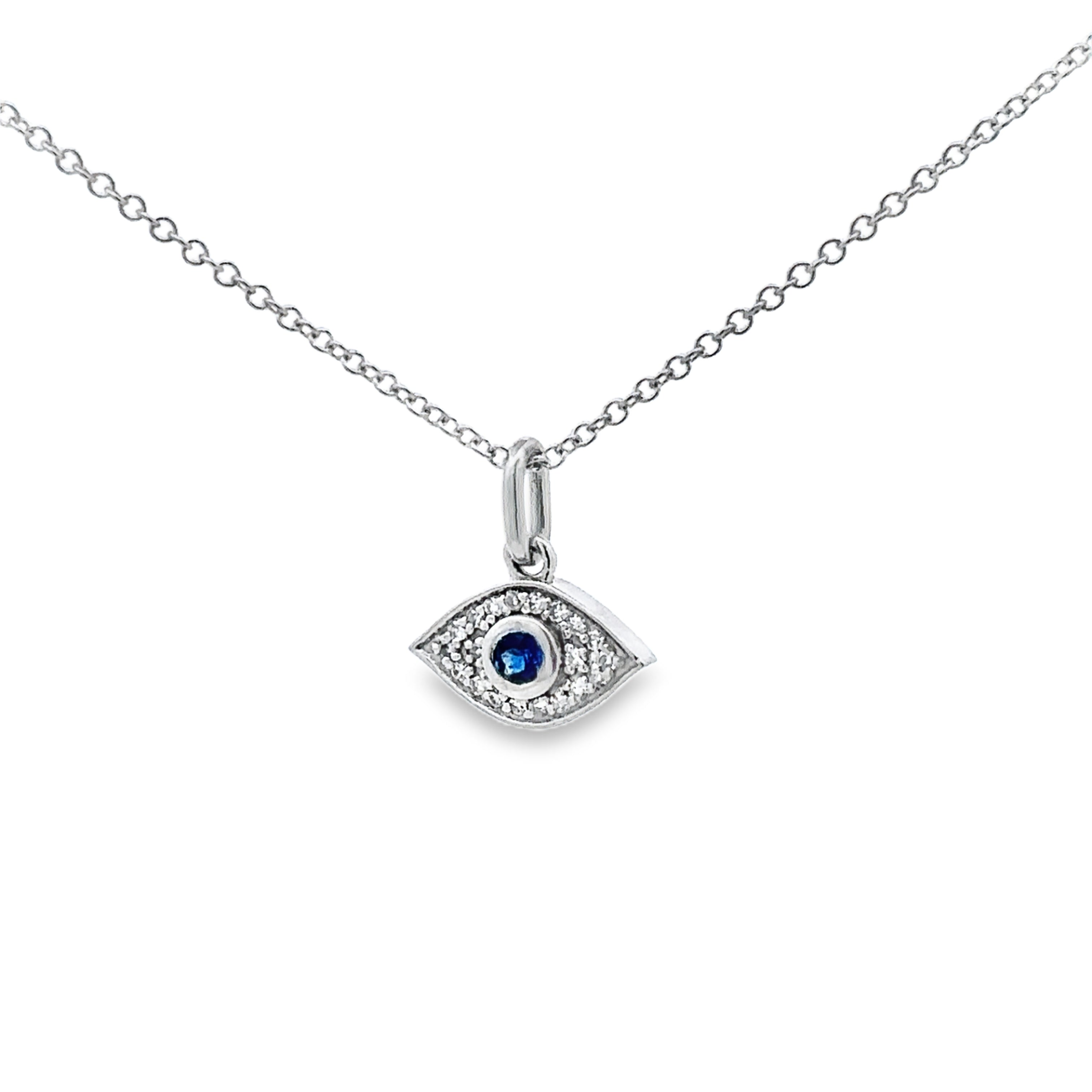 Effy 14K White Gold 1/10 CTW. Diamond & Blue Sapphire Eye Pendant