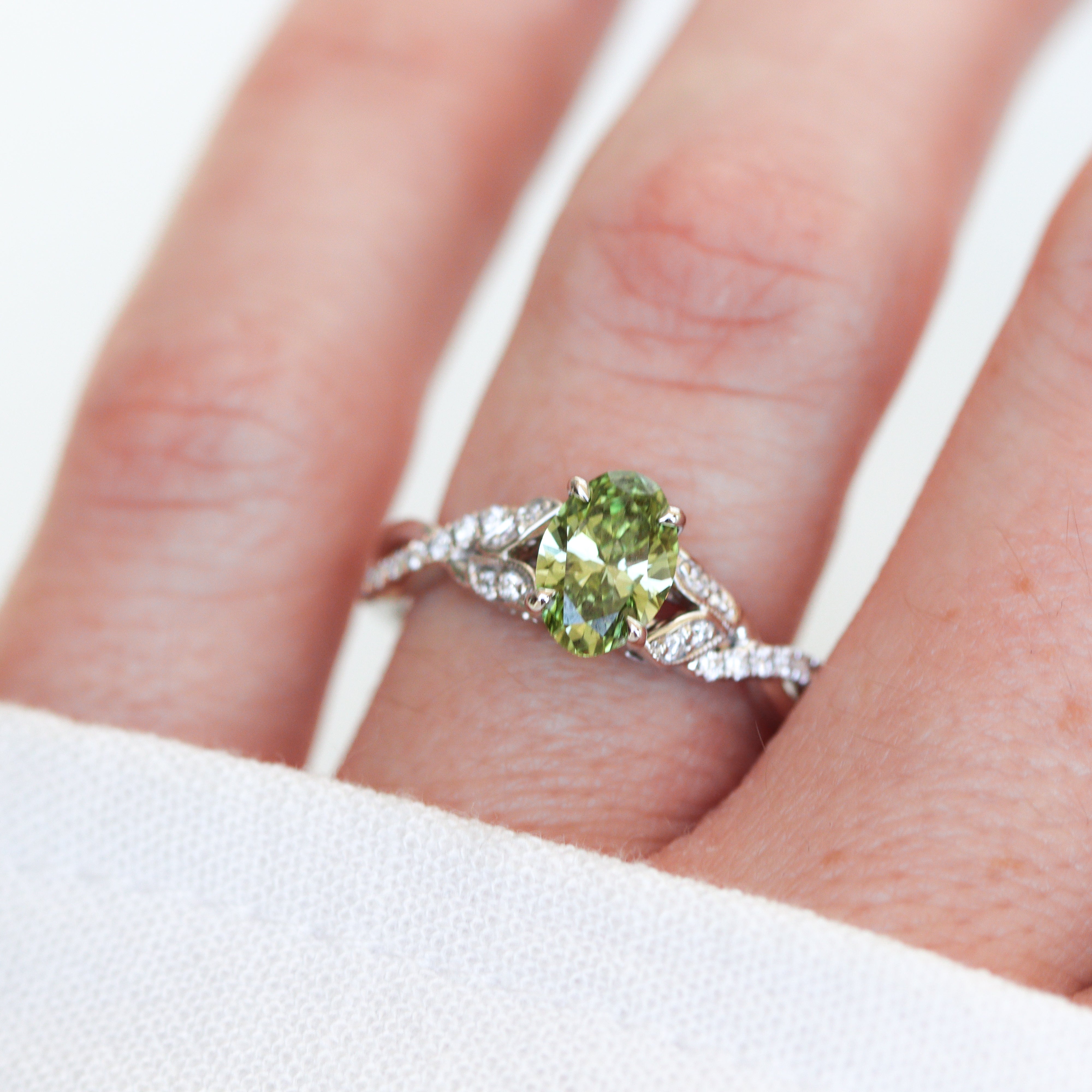 The "Oaklynn" — 14K White Gold Certified Lab-Grown Green Diamond Engagement Ring