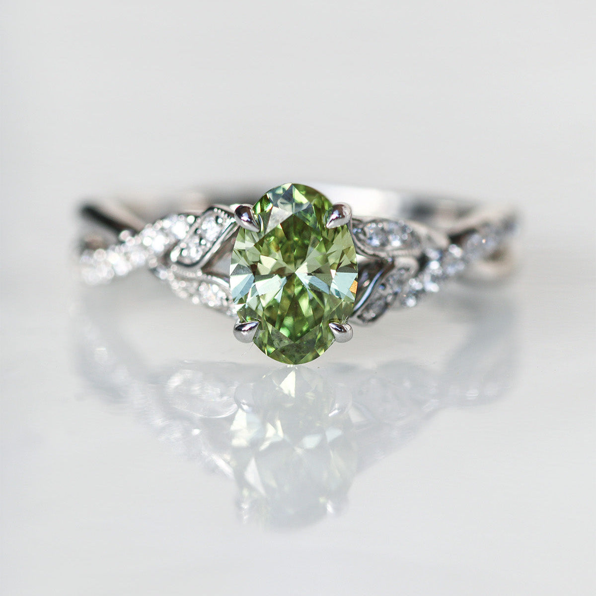 The "Oaklynn" — 14K White Gold Certified Lab-Grown Green Diamond Engagement Ring