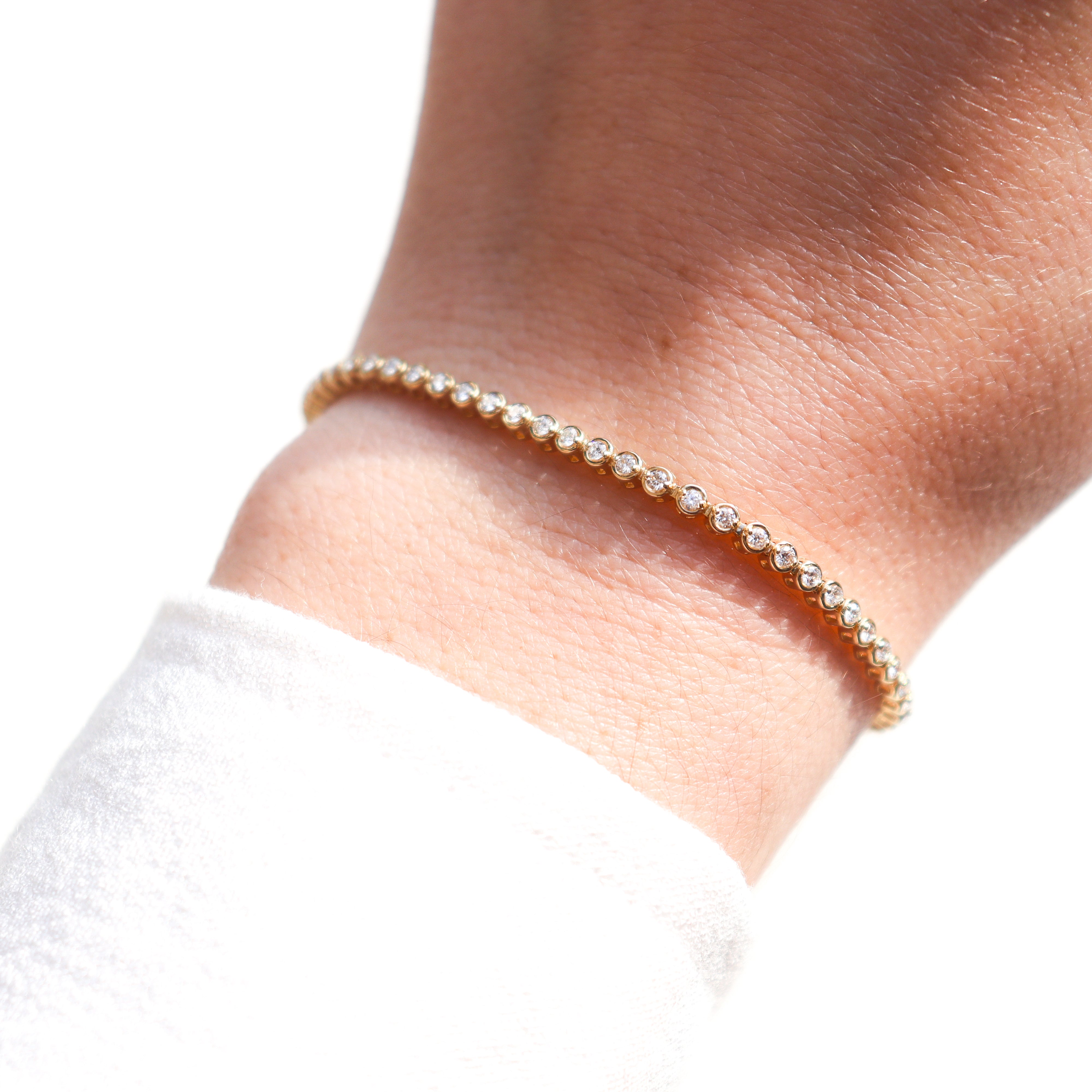14K Yellow Gold 1CTW. Natural Diamond Tennis Bracelet