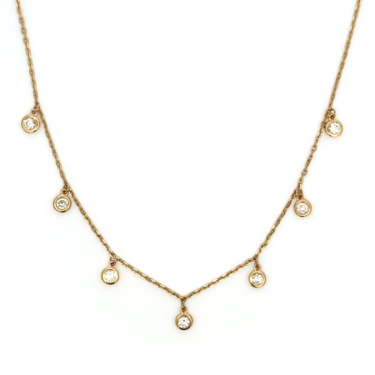 14K Yellow Gold 18" 0.5CTW. Diamond Dangle Station Necklace