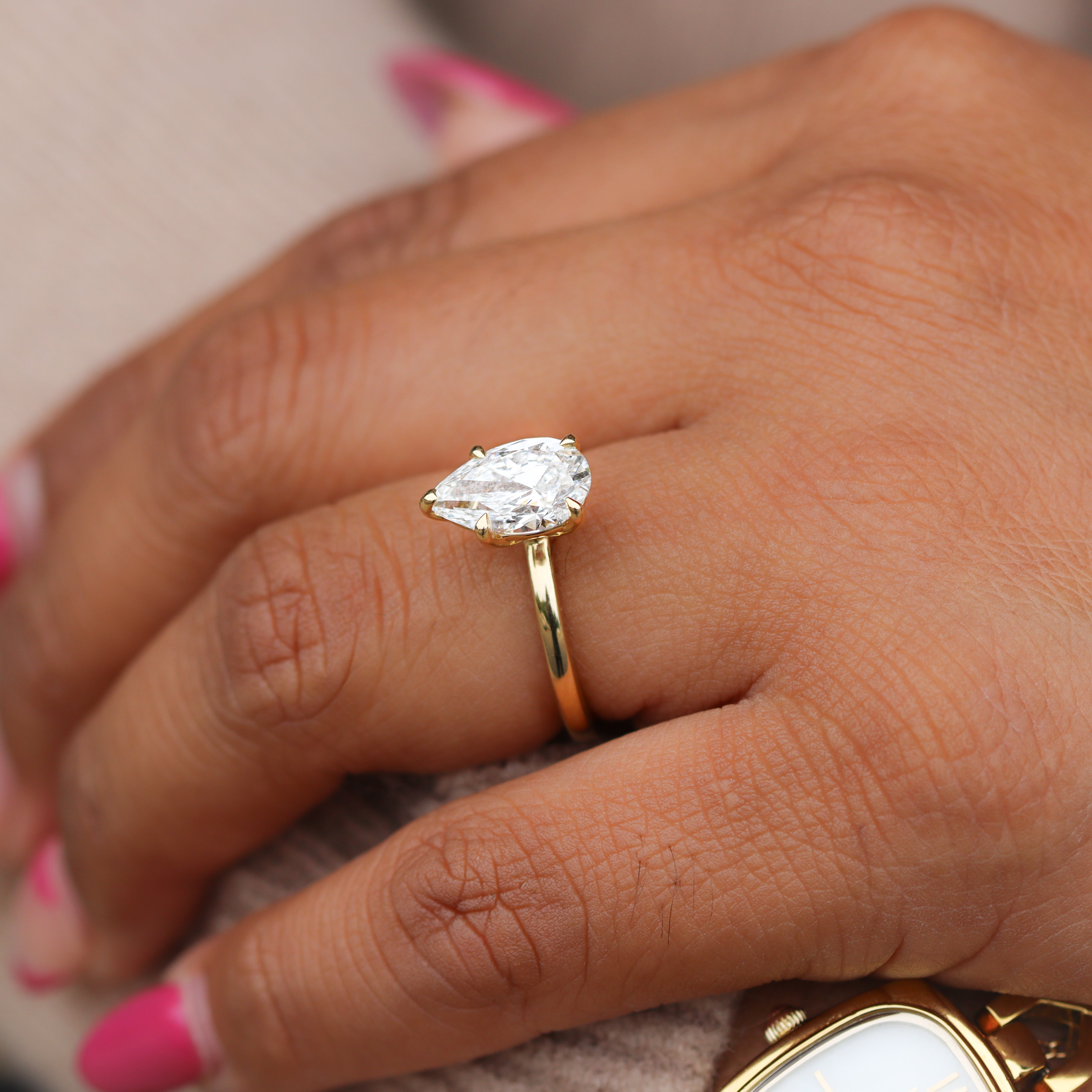 The "Pele" — 14K Yellow Gold Certified 2.54CT. Lab-Grown Diamond Pear-Cut Ideal Solitaire Engagement Ring