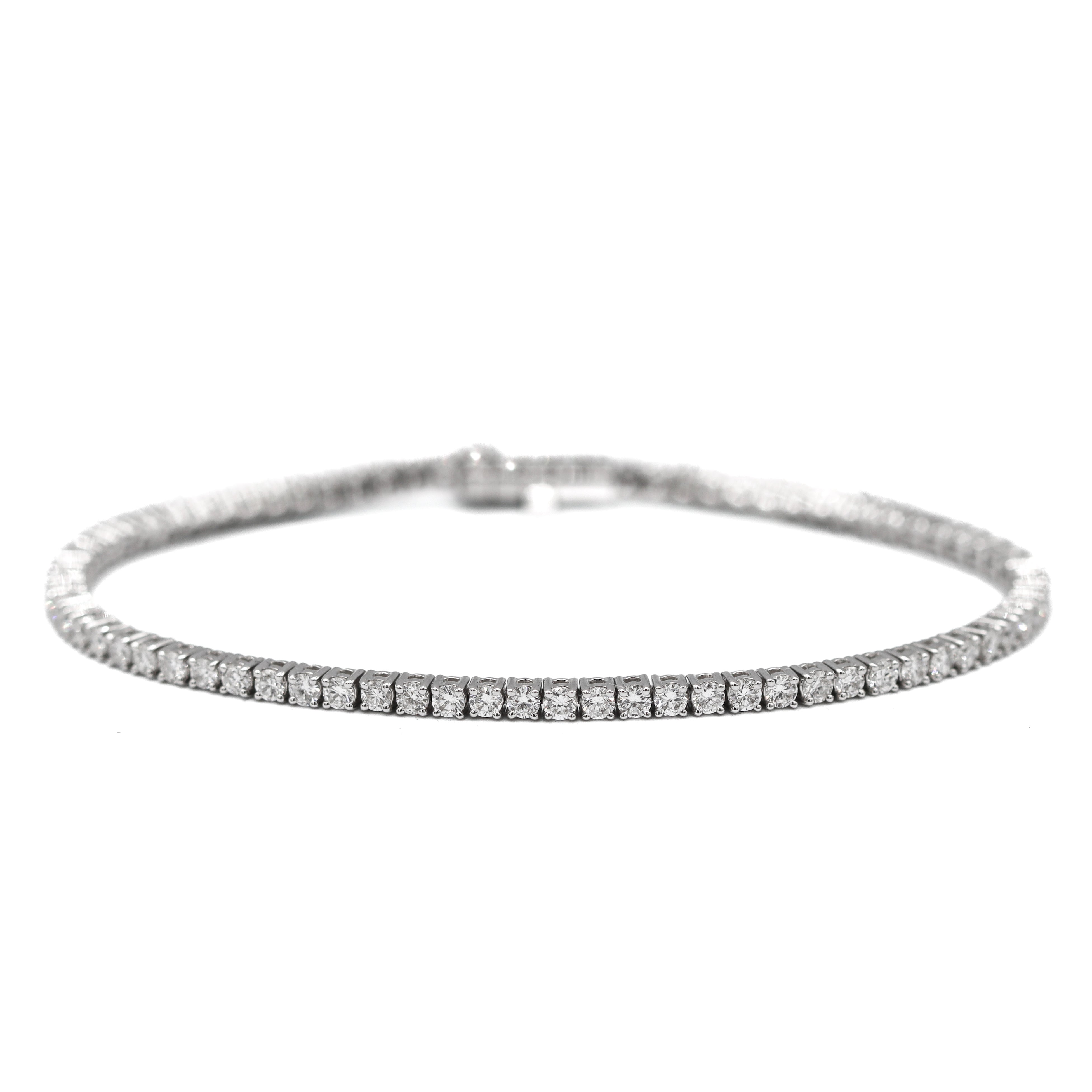 Front zoomed out view of 14K White Gold 3CTW. Lab-Grown Diamond Tennis Bracelet on a white background.
