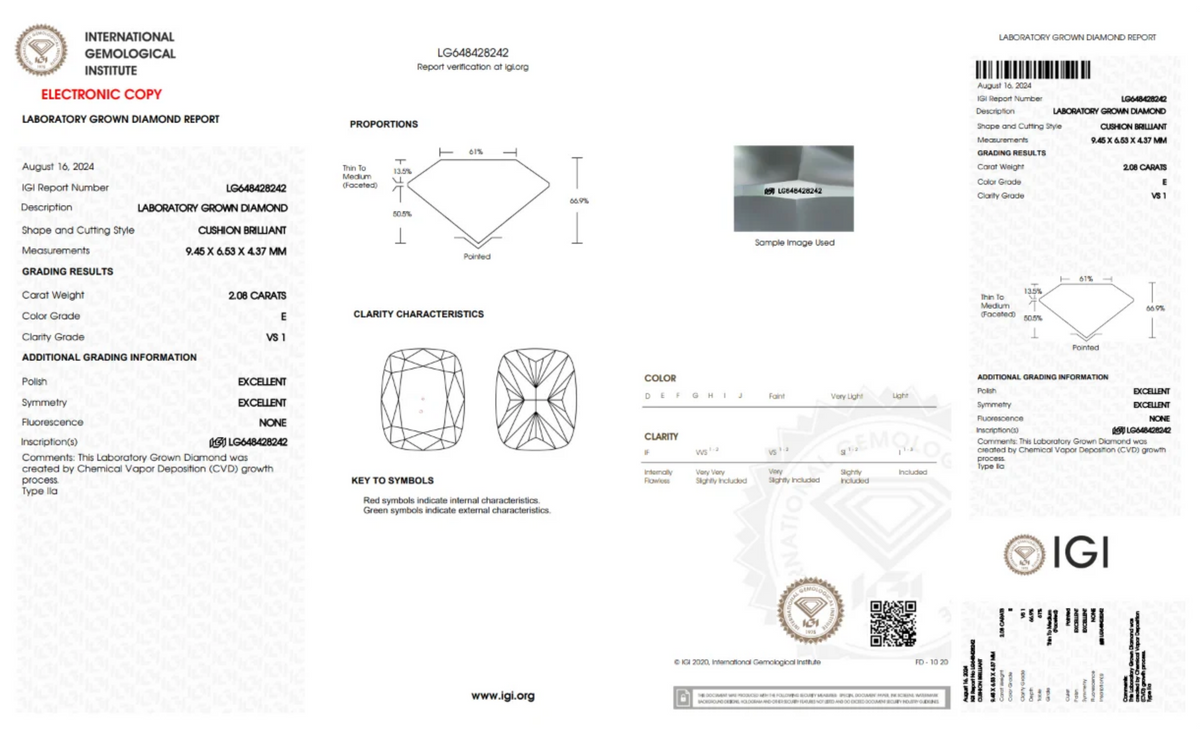 2.08CT. Certified Loose Elongated-Cushion Cut Lab-Grown Diamond IGI LG648428242 E/VS1