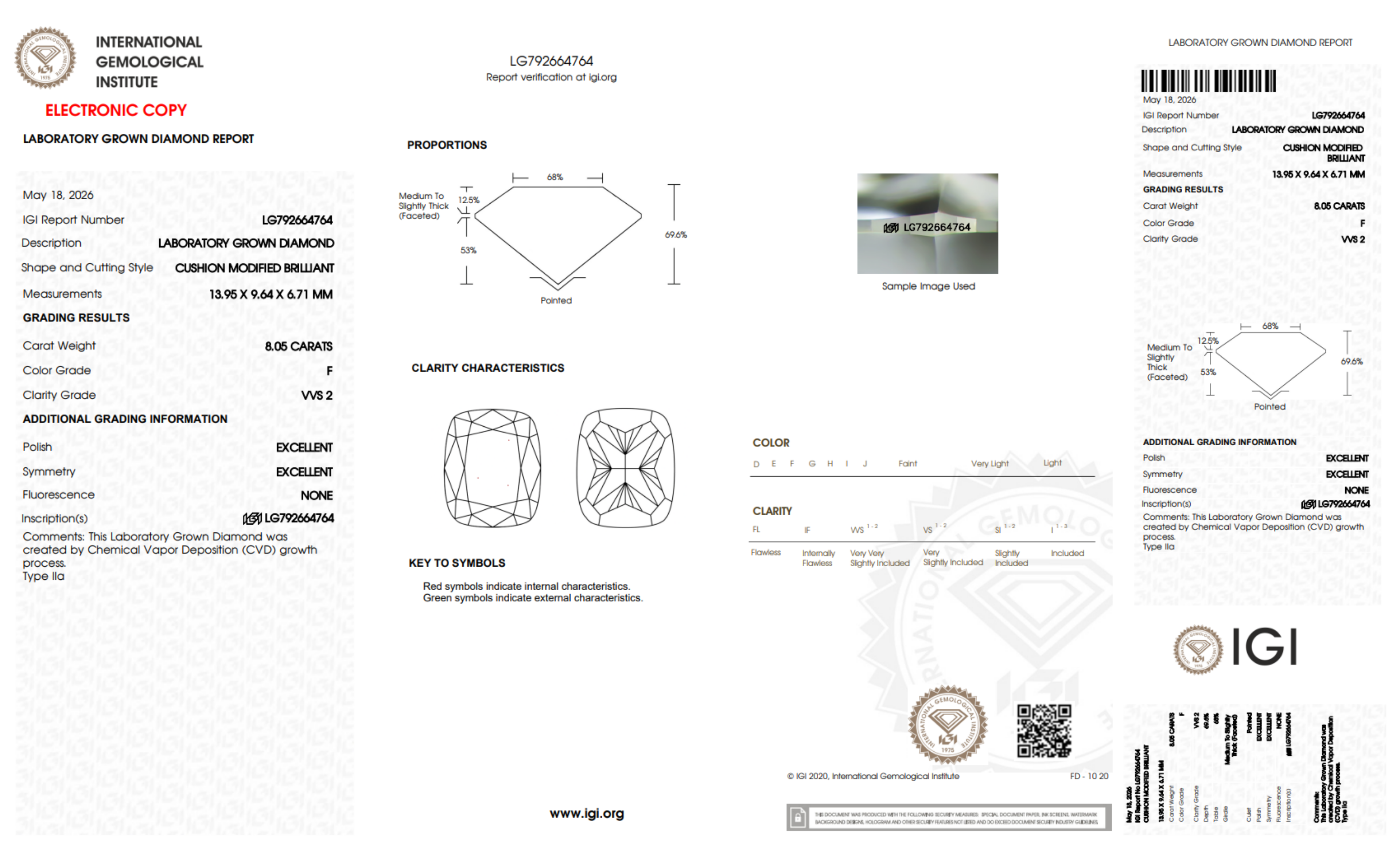 8.05CT. Certified Loose Elongated-Cushion Cut Lab-Grown Diamond IGI LG792664764 F/VVS2
