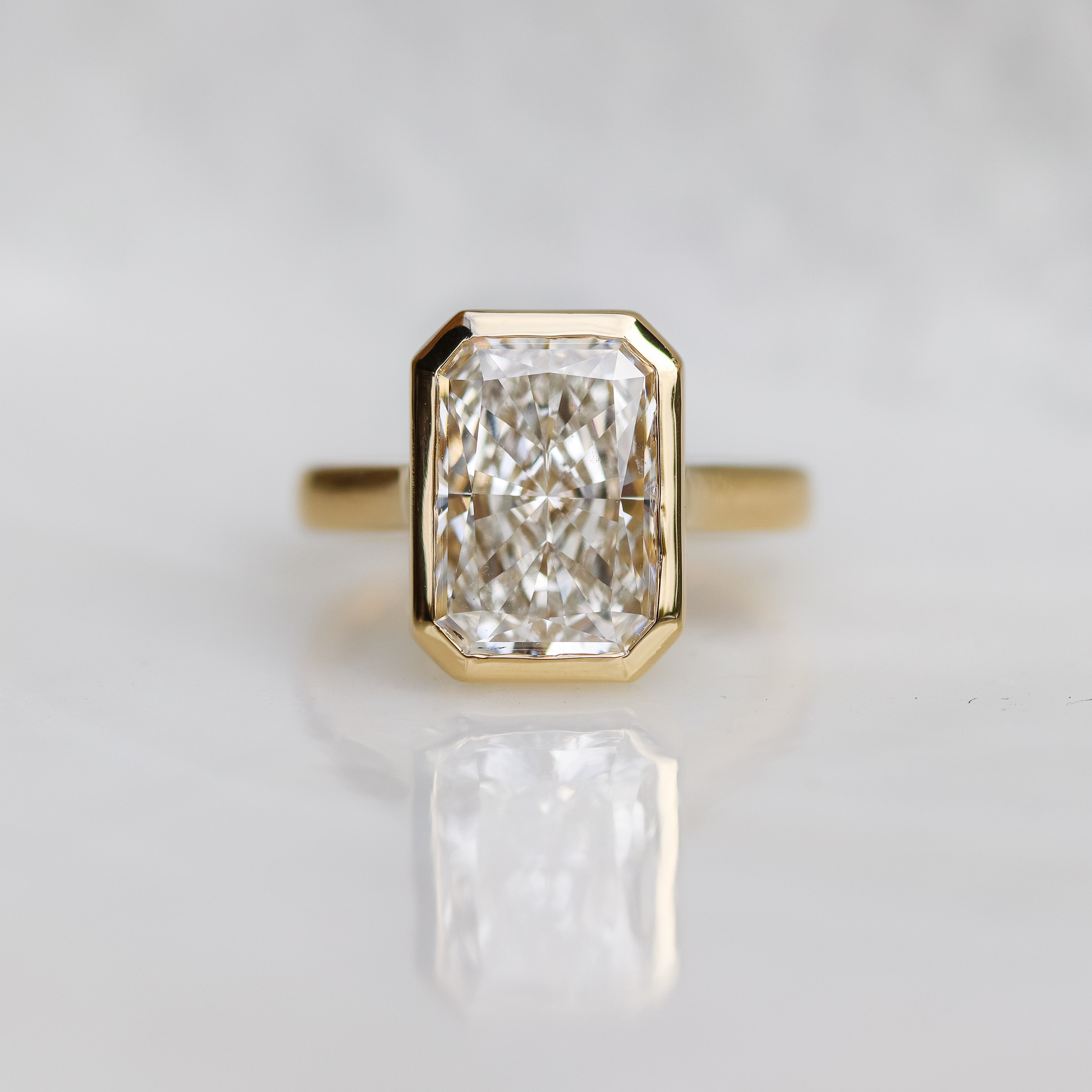 The "Anngie" — 14K Yellow Gold Certified 6.10CT. Radiant-Cut Lab-Grown Diamond Bezel-Set Solitaire Engagement Ring