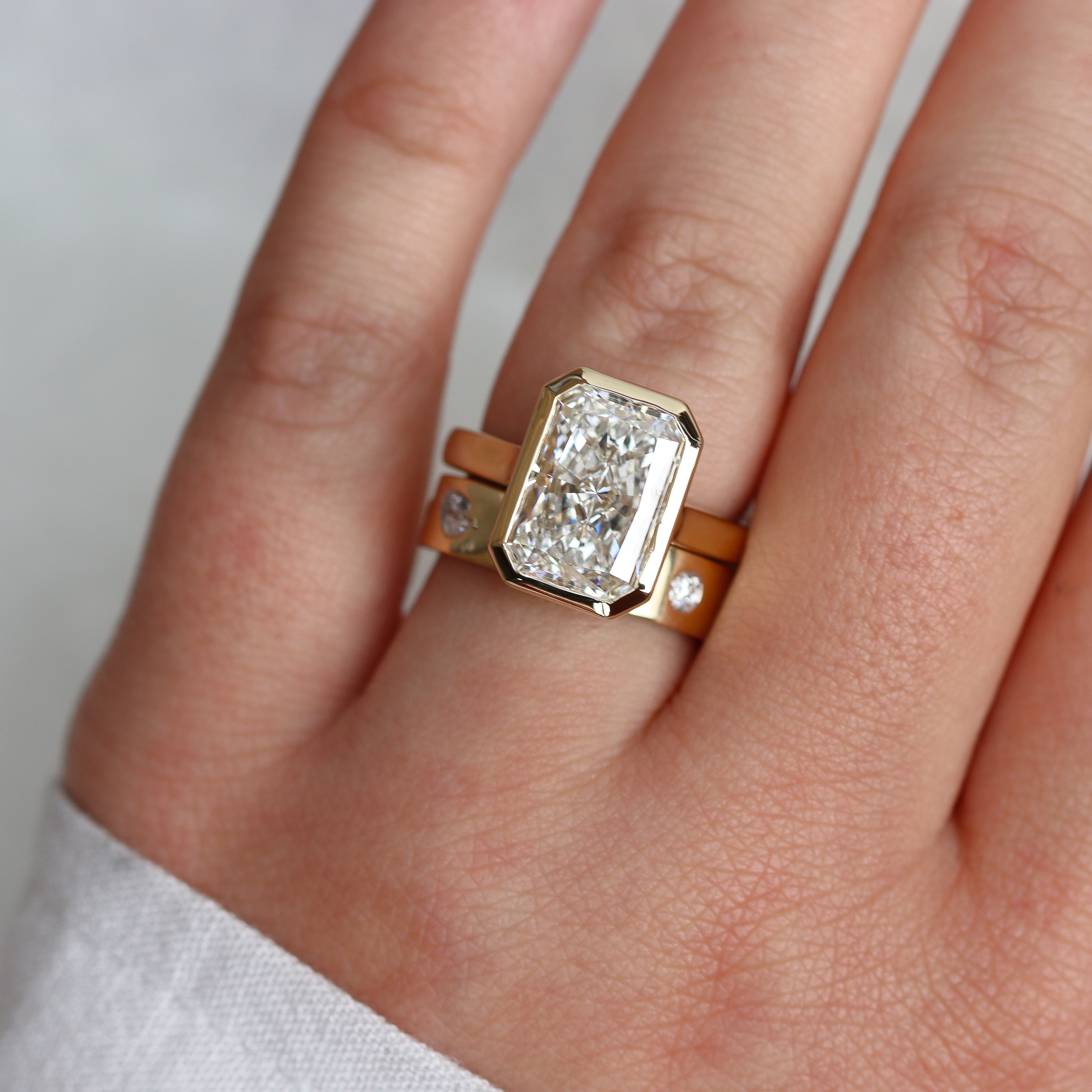 The "Anngie" — 14K Yellow Gold Certified 6.10CT. Radiant-Cut Lab-Grown Diamond Bezel-Set Solitaire Engagement Ring