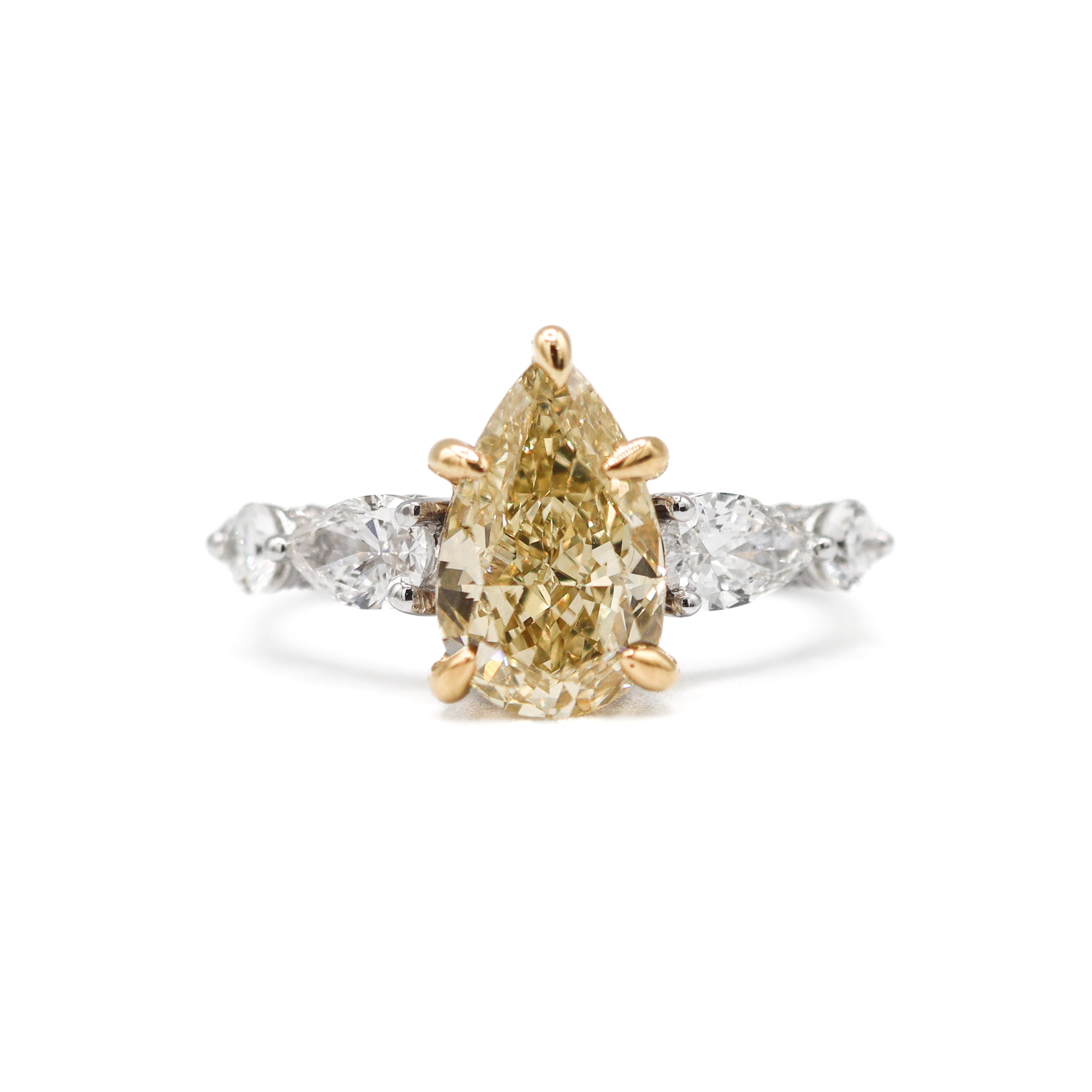 The "Marigold" — 14K Gold & White Gold 4.80CTW. Certified Pear-Cut Yellow Lab-Grown Diamond 5-Stone Accented Engagement Ring