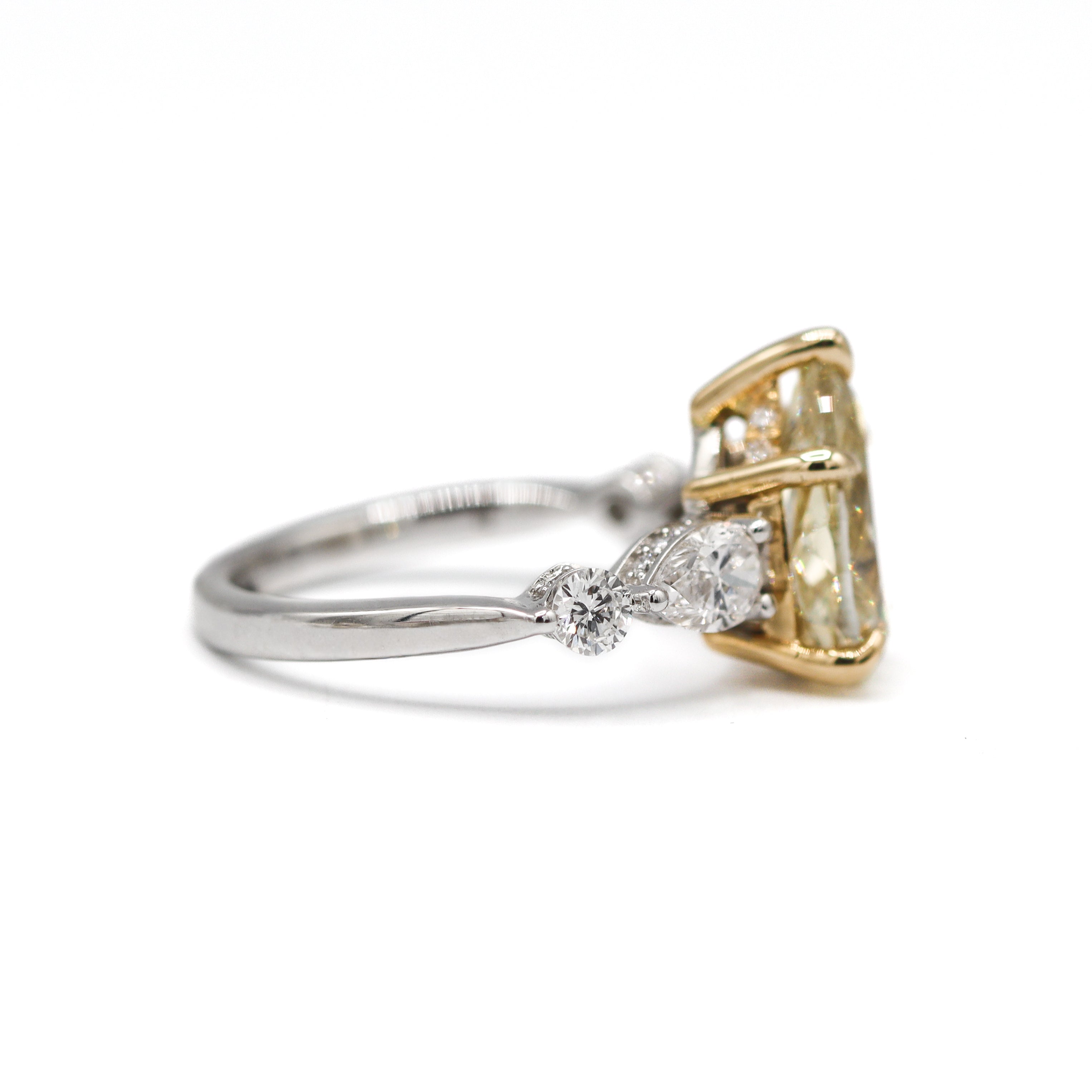 The "Marigold" — 14K Gold & White Gold 4.80CTW. Certified Pear-Cut Yellow Lab-Grown Diamond 5-Stone Accented Engagement Ring